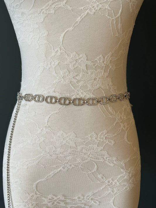 Rhinestone Chain Belt, Silver Diamanté Fashion Body Jewelry