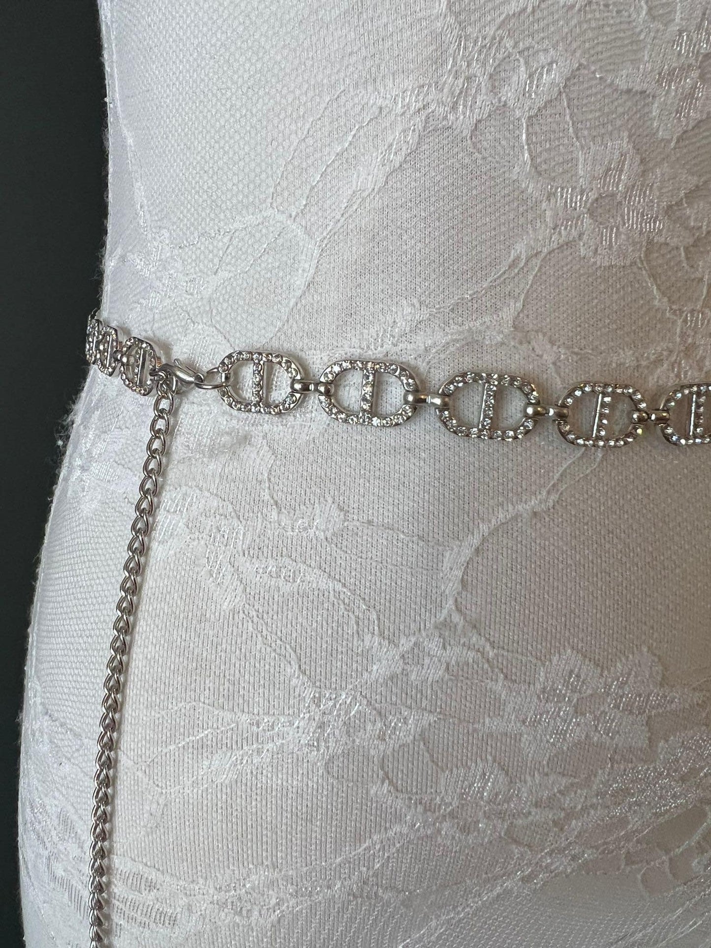 Rhinestone Chain Belt, Silver Diamanté Fashion Body Jewelry