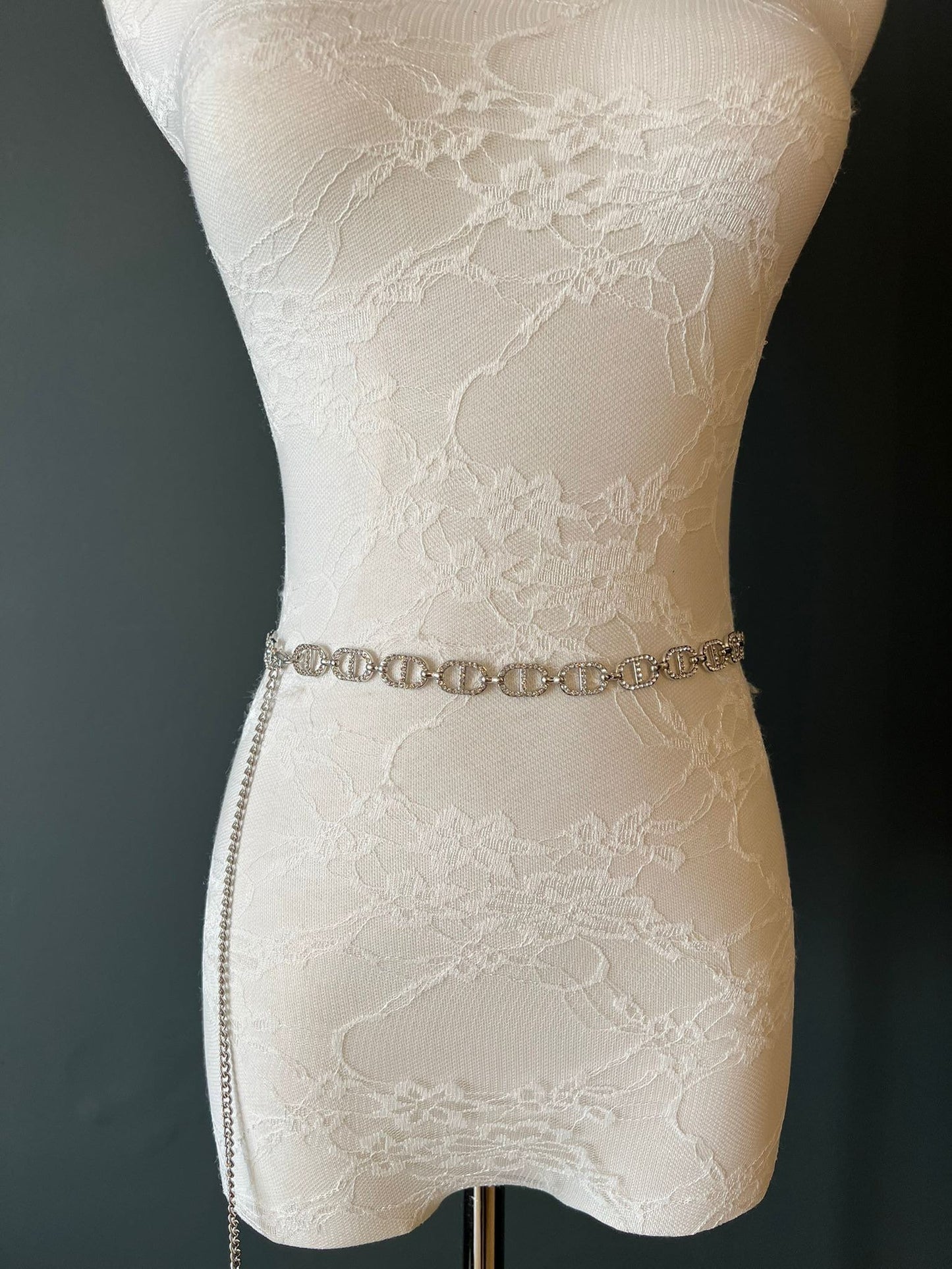 Rhinestone Chain Belt, Silver Diamanté Fashion Body Jewelry