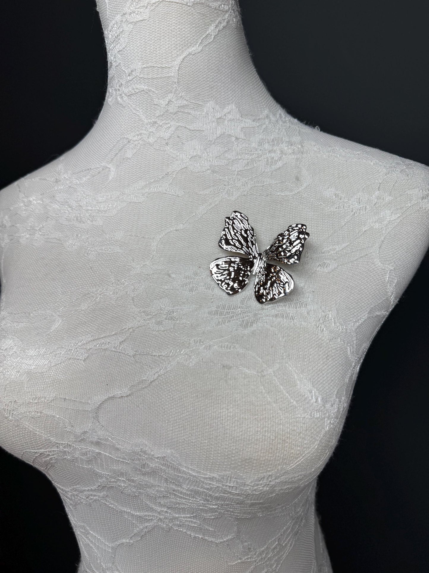 Butterfly Metal Brooch, Silver Brooch, Pin on, Accessory, 2” Wide, Gift, FAN Design, Brooches, Festival