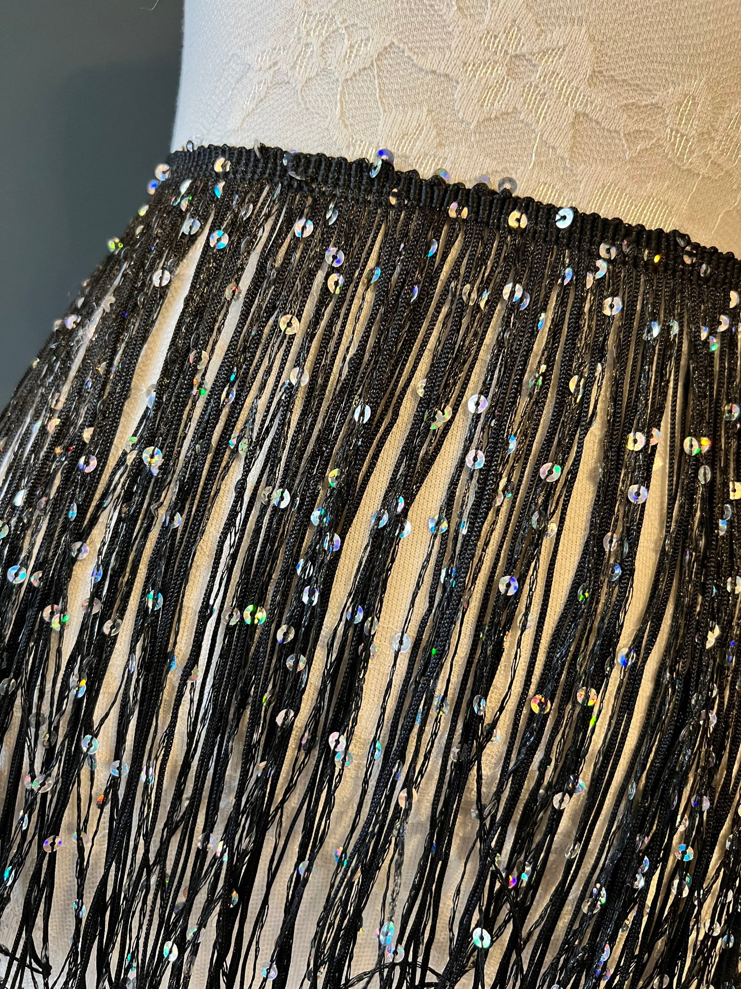 Black Sequin Fringe Trim, 8 Inch, 20cm, Costume Embellishment, 12 Colours