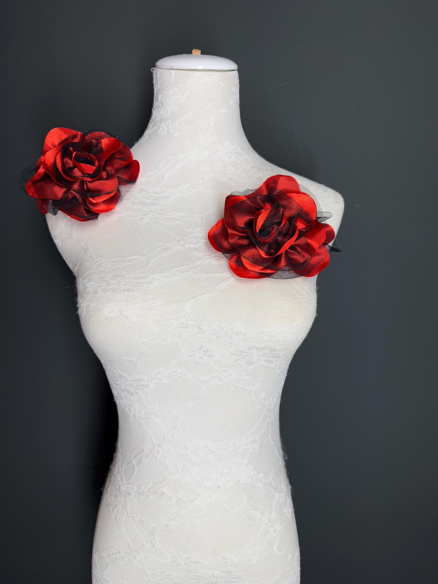 Large Corsage Flower, Black Red, Luxurious, 5” Wide, Large Pin on Corsage, Bridal, Clothing, Fashion, Hat, Accessory, Fashion, FAN Design