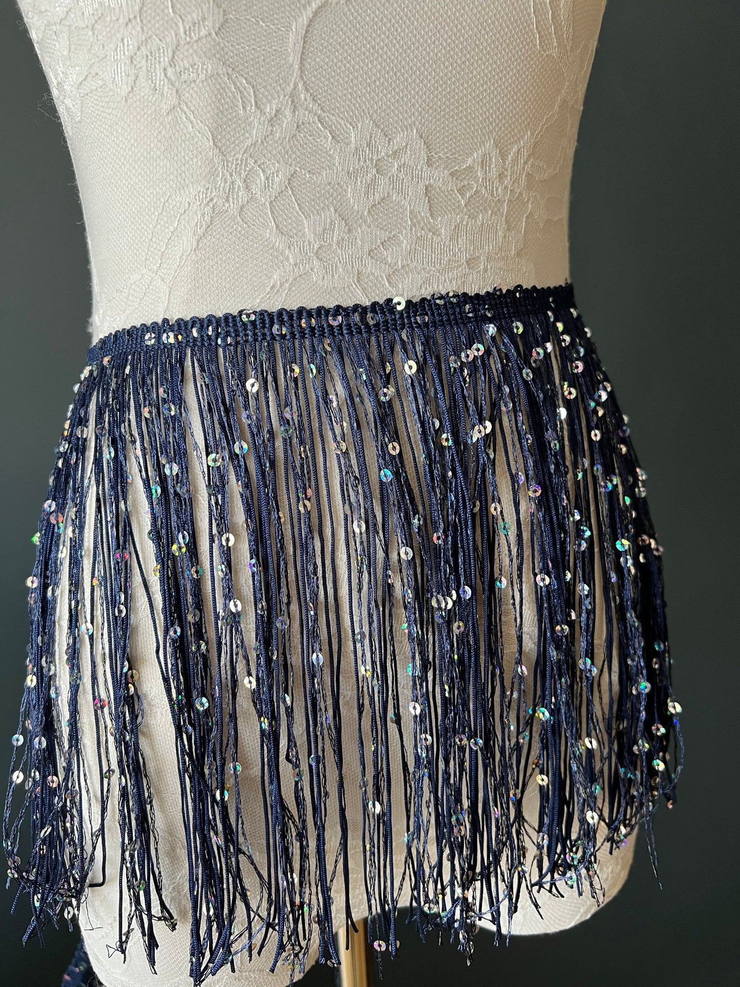 Black Sequin Fringe Trim, 8 Inch, 20cm, Costume Embellishment, 12 Colours