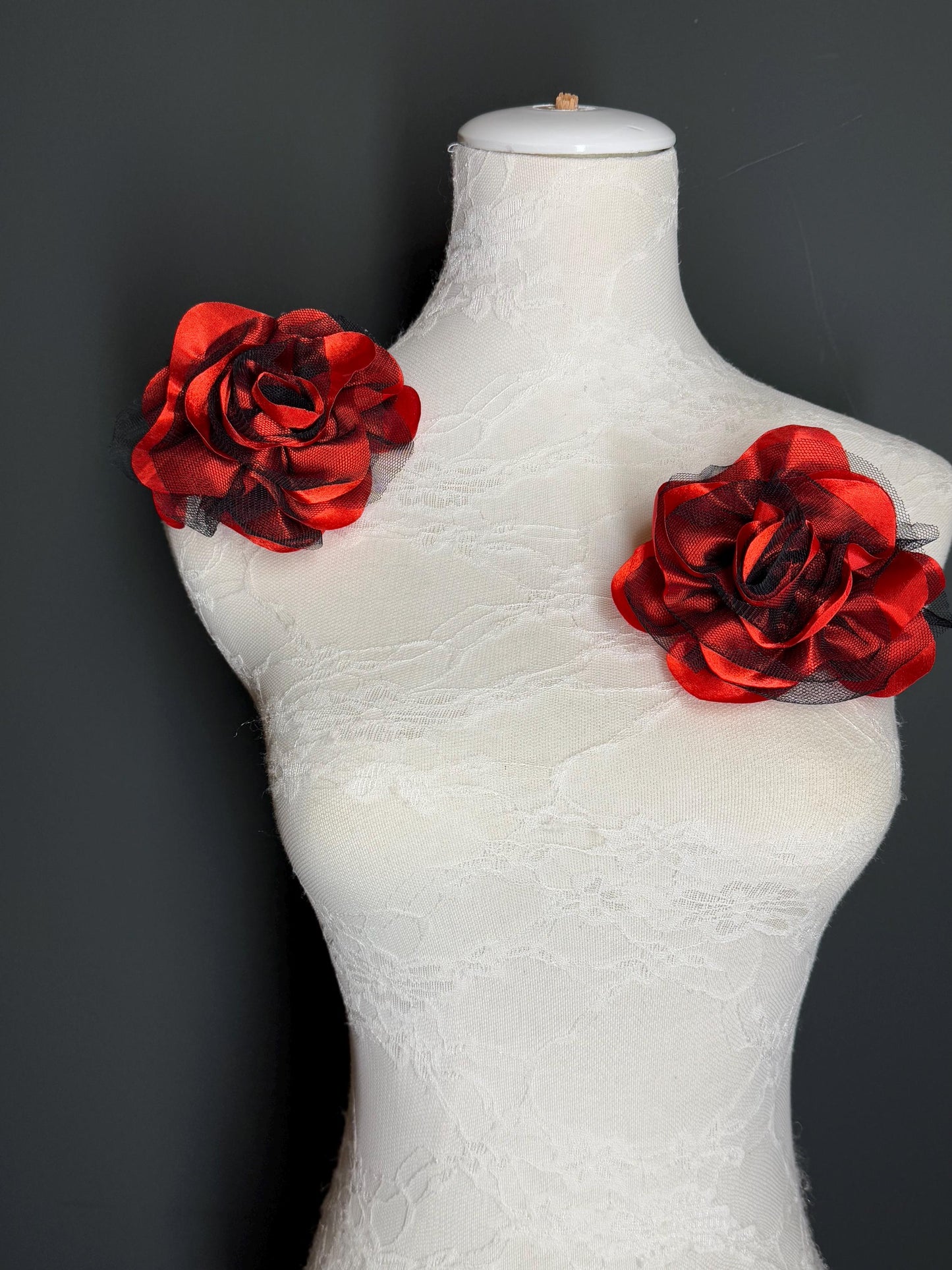 Large Corsage Flower, Black Red, Luxurious, 5” Wide, Large Pin on Corsage, Bridal, Clothing, Fashion, Hat, Accessory, Fashion, FAN Design