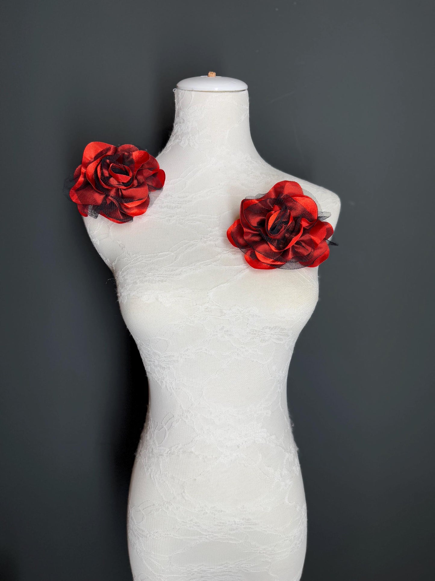 Large Corsage Flower, Black Red, Luxurious, 5” Wide, Large Pin on Corsage, Bridal, Clothing, Fashion, Hat, Accessory, Fashion, FAN Design