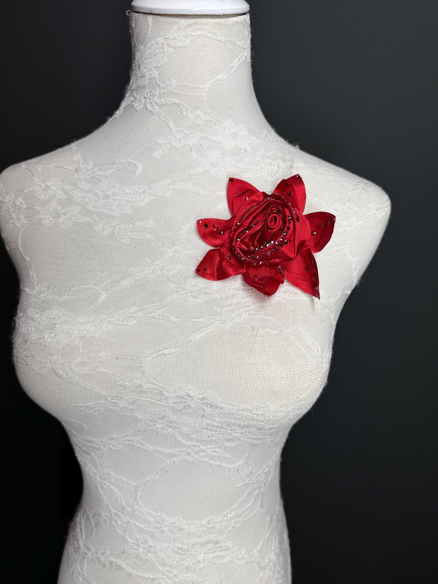 Corsage Flower, Red, 5” Wide, Pin on Corsage, Bridal, Clothing, Fashion, Hat, Accessory, Fashion, FAN Design, Gift