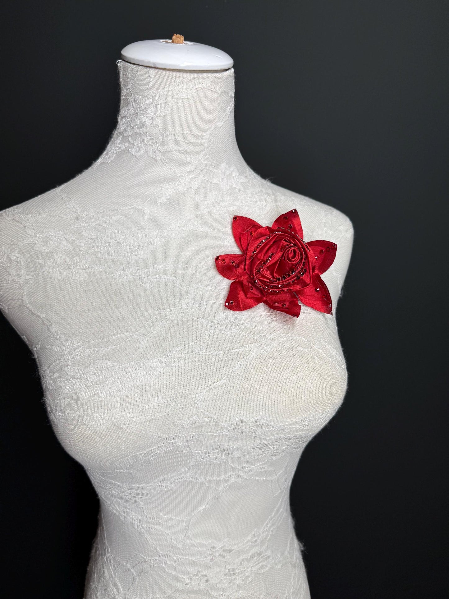 Corsage Flower, Red, 5” Wide, Pin on Corsage, Bridal, Clothing, Fashion, Hat, Accessory, Fashion, FAN Design, Gift