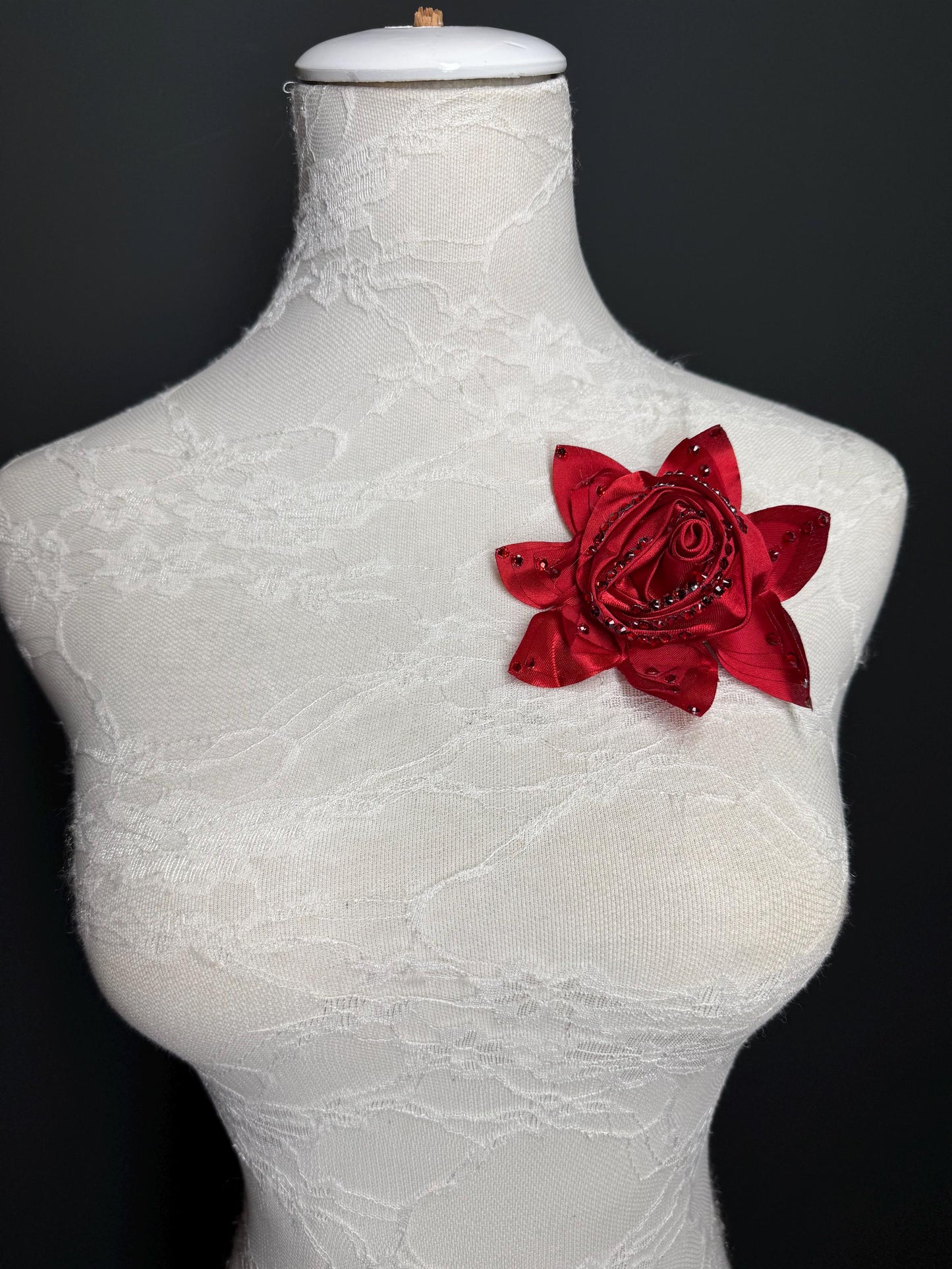 Corsage Flower, Red, 5” Wide, Pin on Corsage, Bridal, Clothing, Fashion, Hat, Accessory, Fashion, FAN Design, Gift