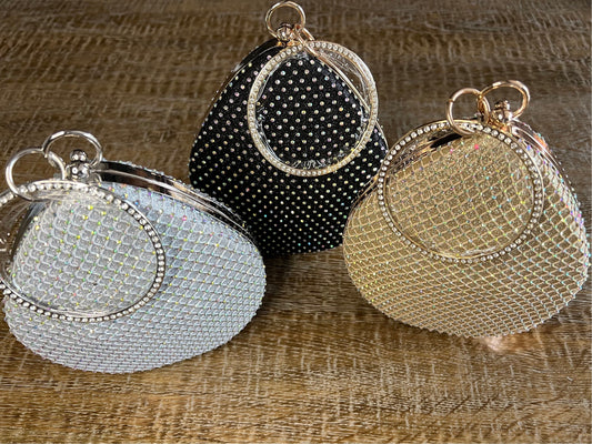 Rhinestone Ring Handle Evening Handbag, Diamanté Clutch