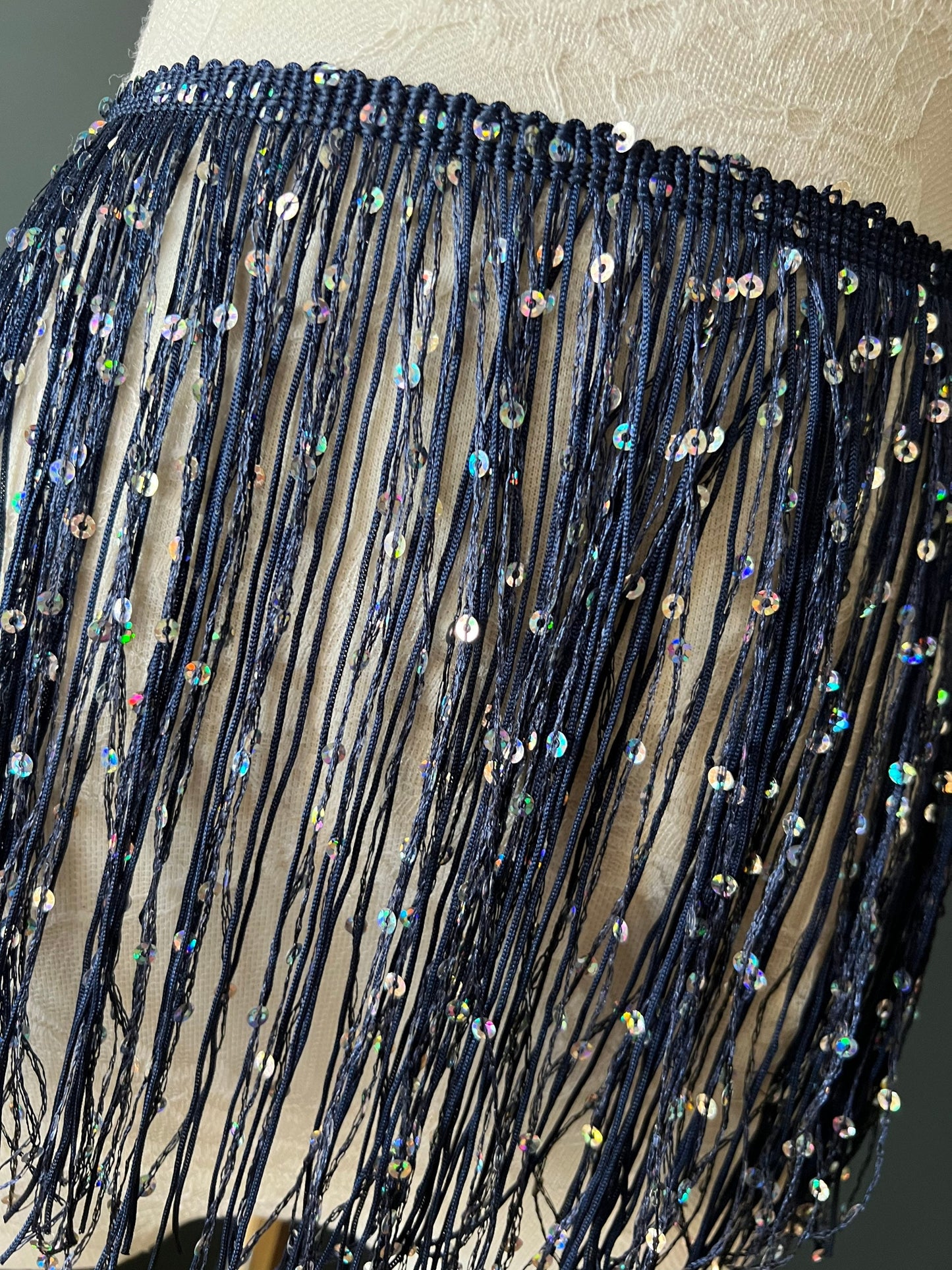 Navy Sequin Fringe Trim, 8 Inch, 20cm, Costume Embellishment, 12 Colours