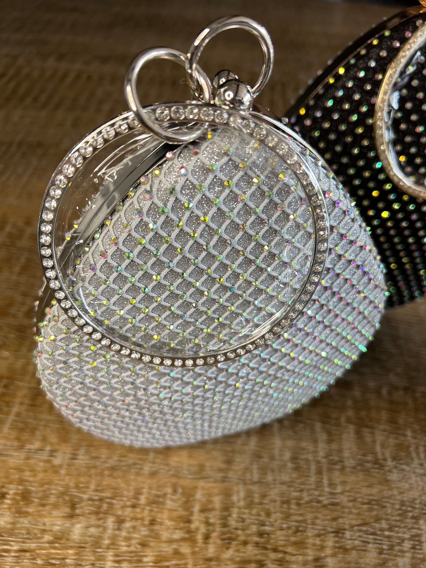 Rhinestone Ring Handle Evening Handbag, Diamanté Clutch