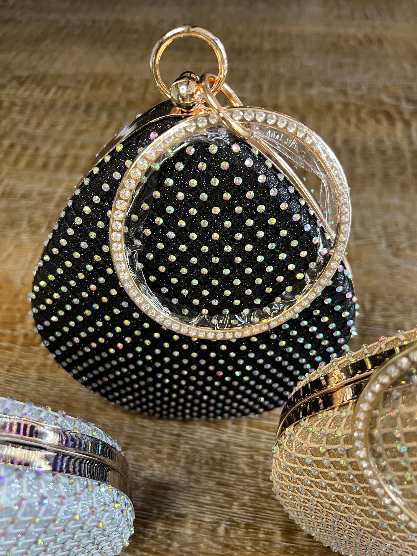 Rhinestone Ring Handle Evening Handbag, Diamanté Clutch