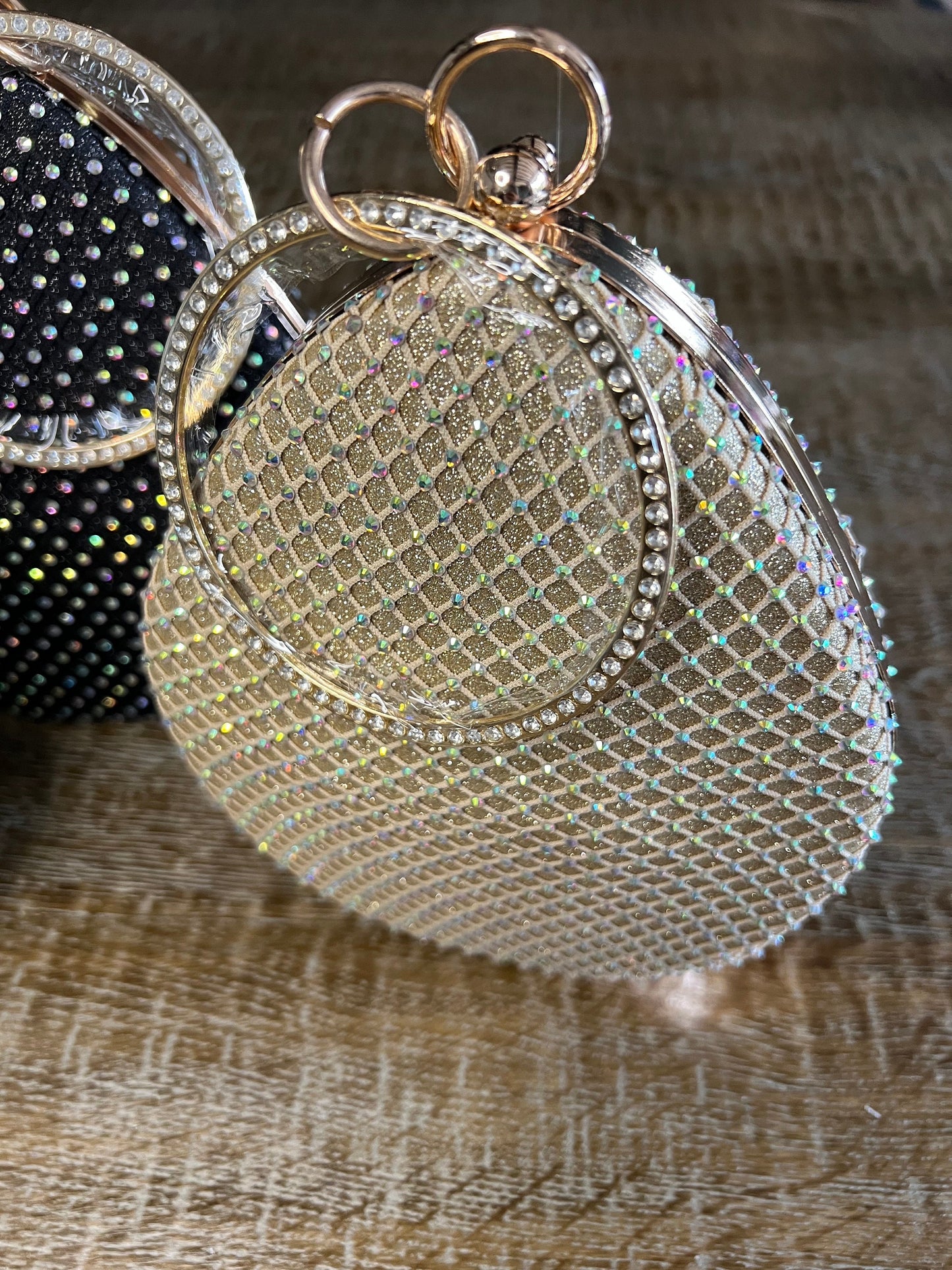 Rhinestone Ring Handle Evening Handbag, Diamanté Clutch
