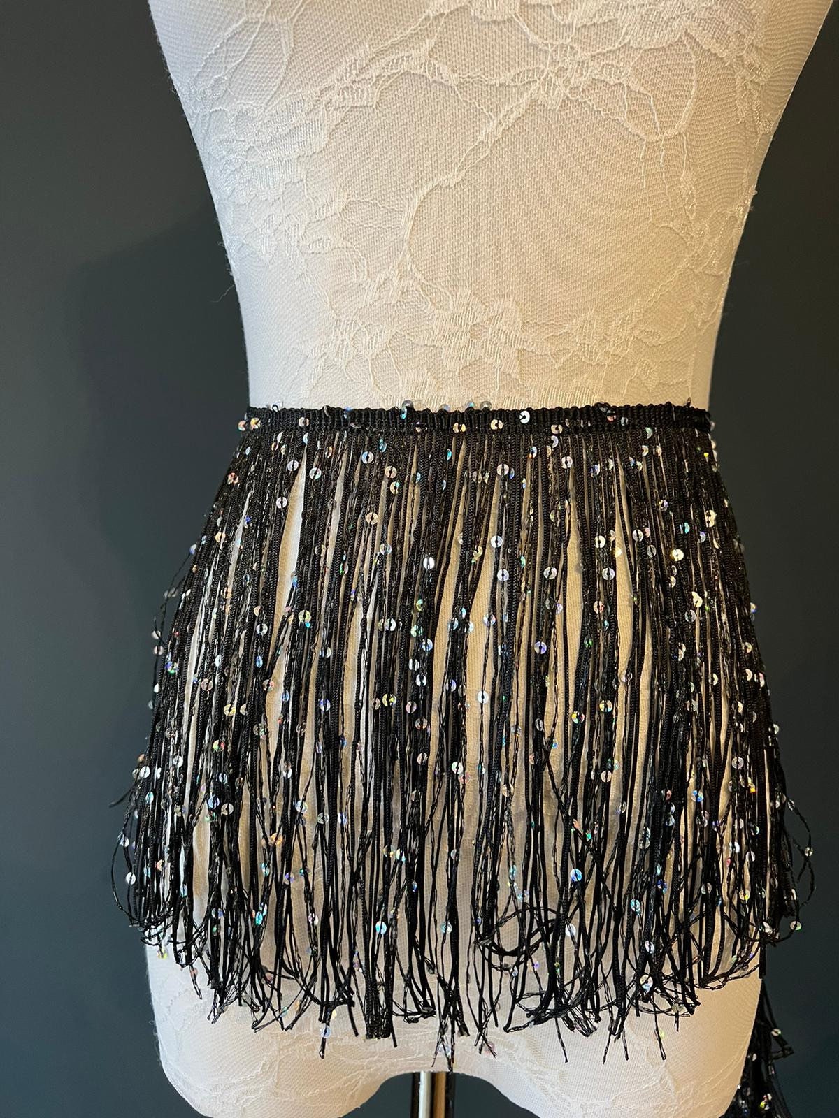 White Sequin Fringe Trim, 8 Inch, 20cm, Costume Embellishment, 12 Colours