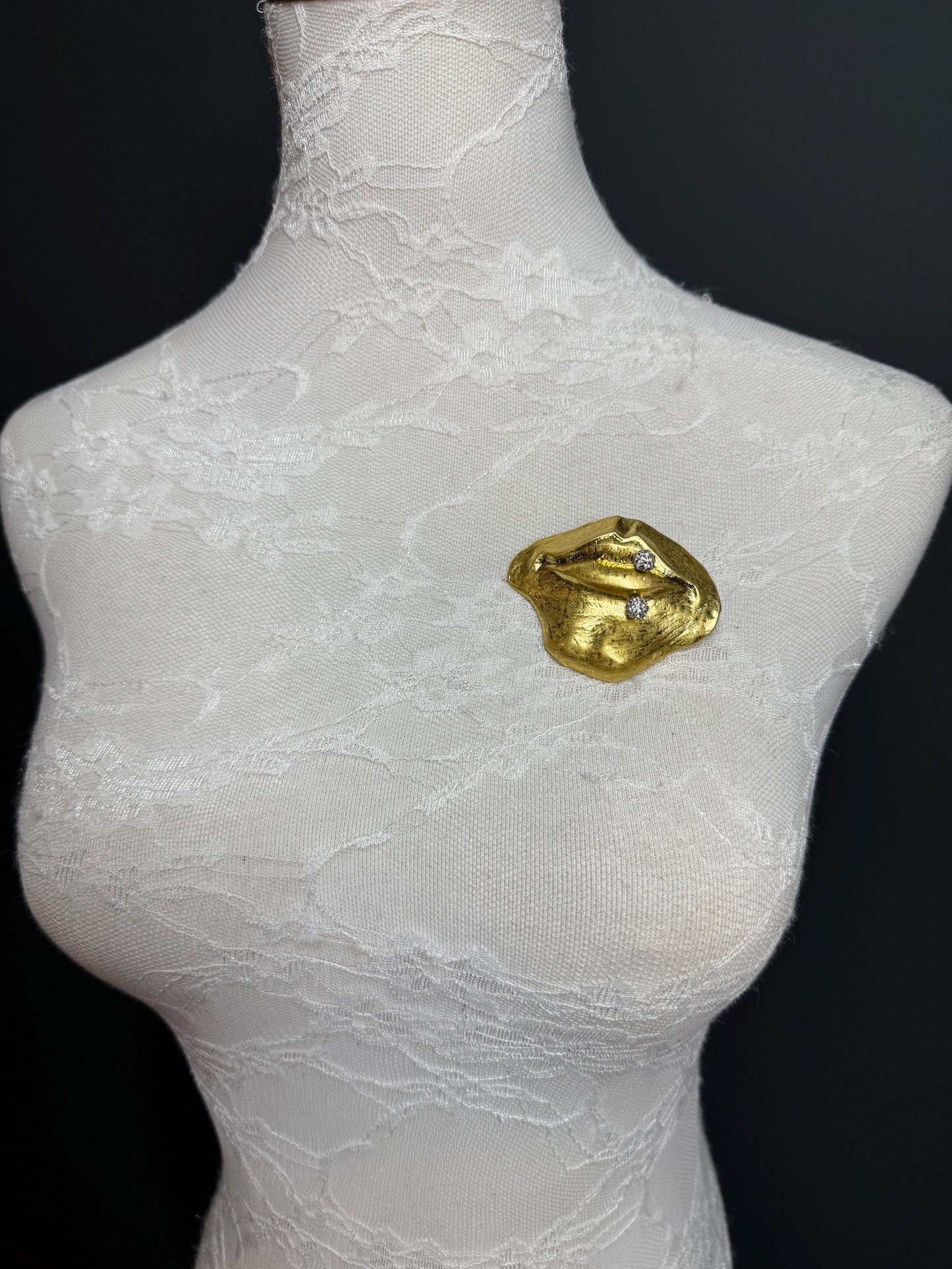 Mouth Metal Brooch, Solid Metal Brooch, Pin on, Jewellery, Accessory, 2.5” Wide, Unusual, Gift, FAN Design, Brooches, Gold
