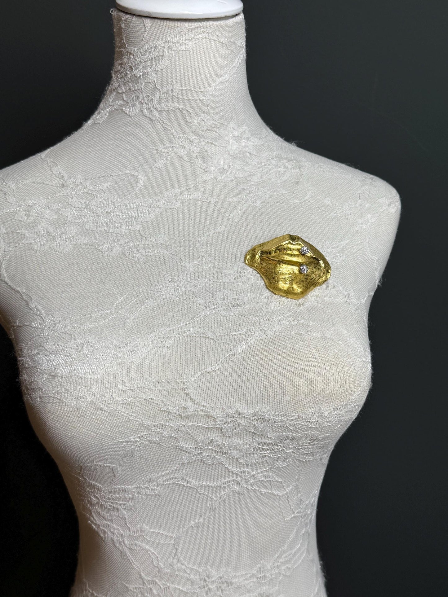 Mouth Metal Brooch, Solid Metal Brooch, Pin on, Jewellery, Accessory, 2.5” Wide, Unusual, Gift, FAN Design, Brooches, Gold