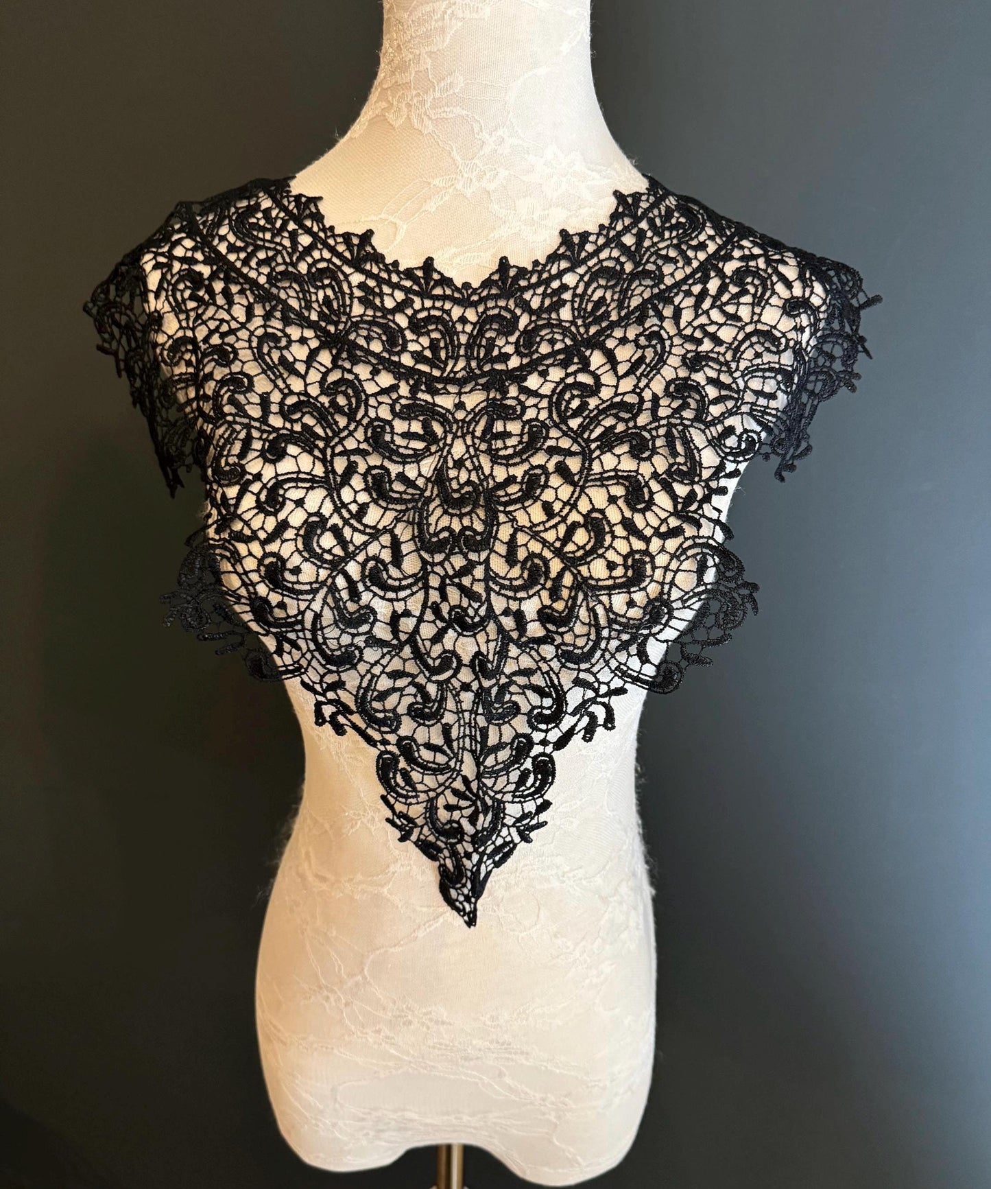 Black Appliqué, Bridal Style, Guipure, Neck trimming, Black Collar, Vintage Style, Sew on, Clothing, Dresses, Art, Crafts, Neck Wear
