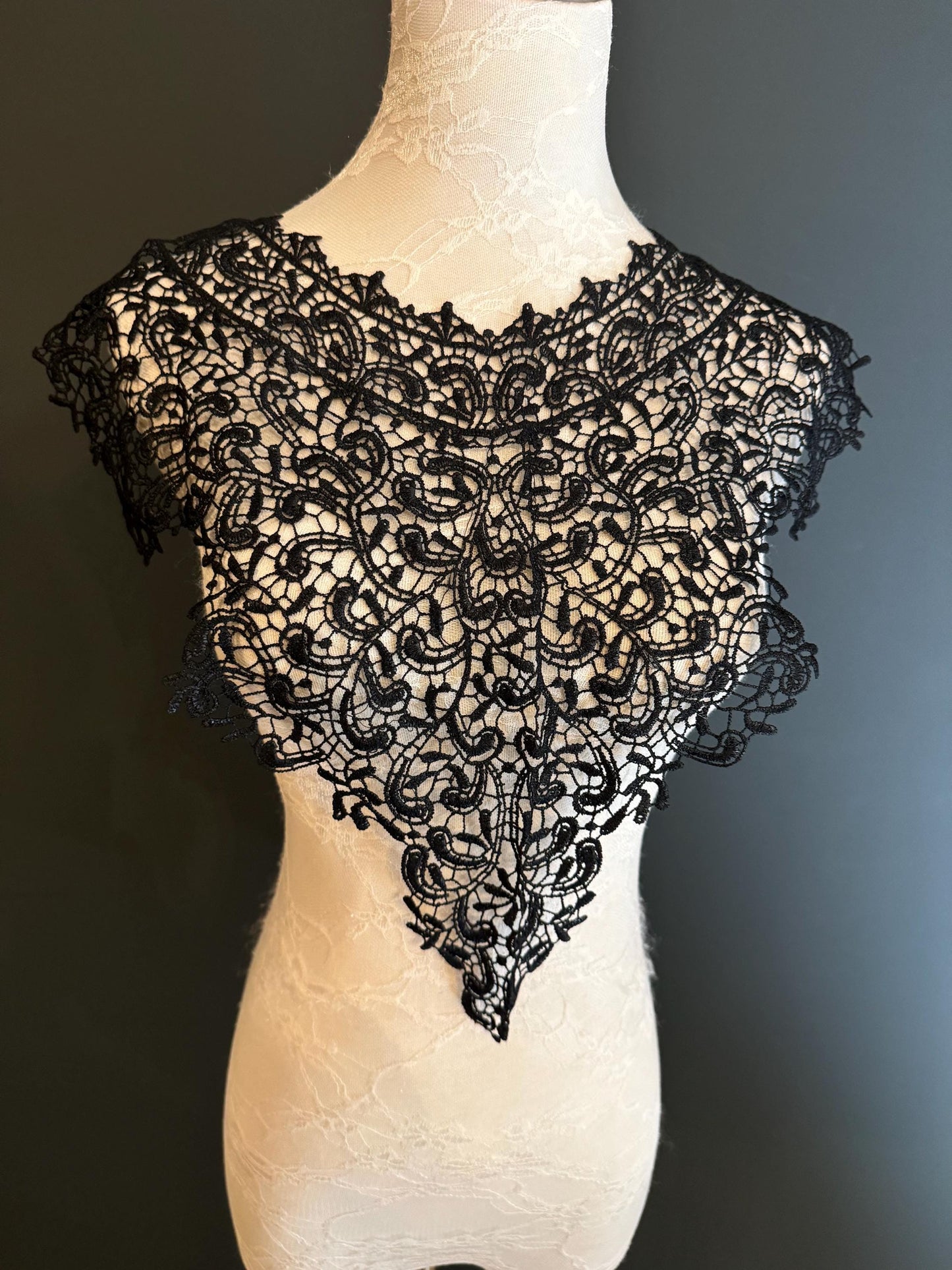 Black Appliqué, Bridal Style, Guipure, Neck trimming, Black Collar, Vintage Style, Sew on, Clothing, Dresses, Art, Crafts, Neck Wear