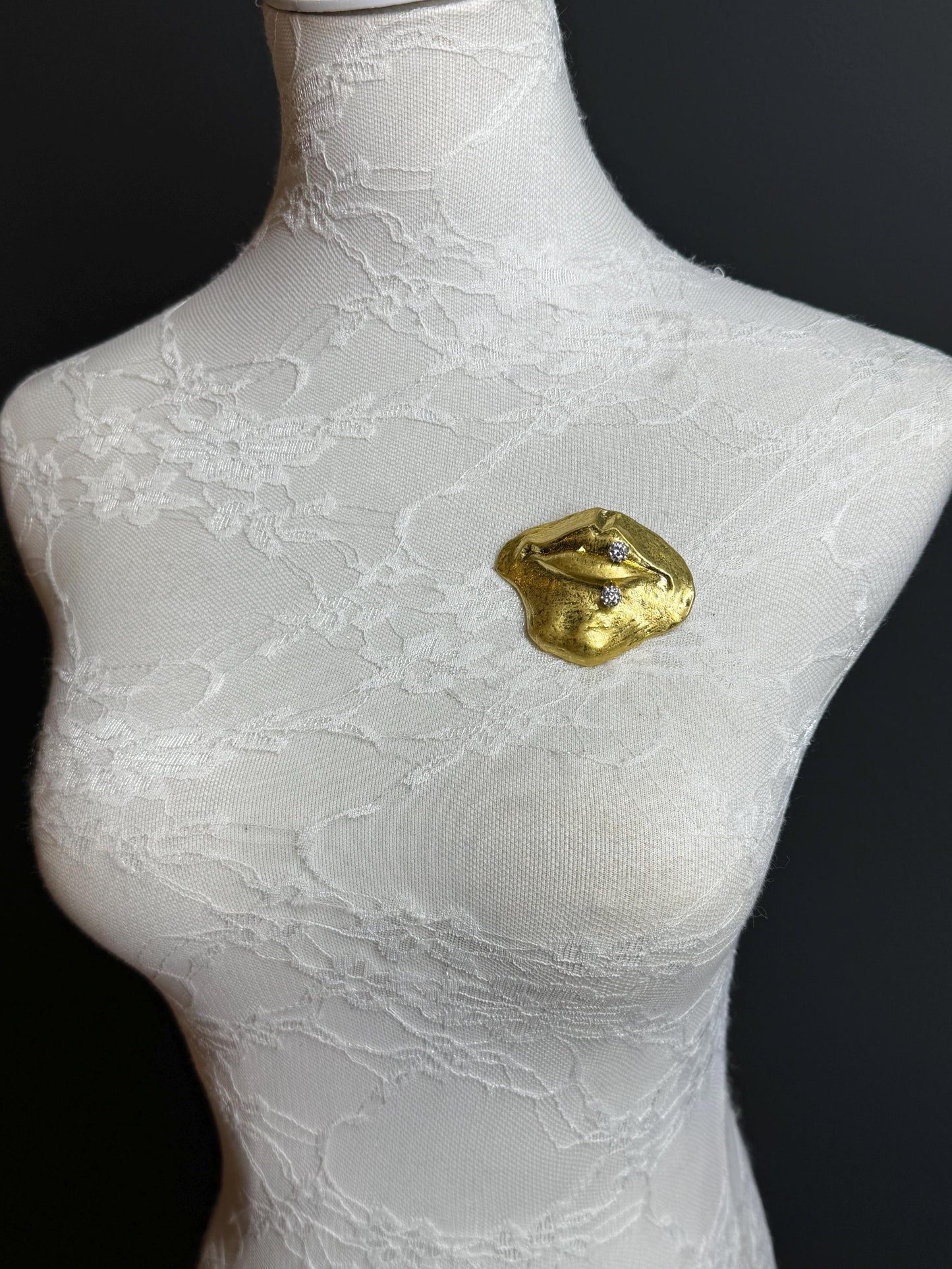 Mouth Metal Brooch, Solid Metal Brooch, Pin on, Jewellery, Accessory, 2.5” Wide, Unusual, Gift, FAN Design, Brooches, Gold