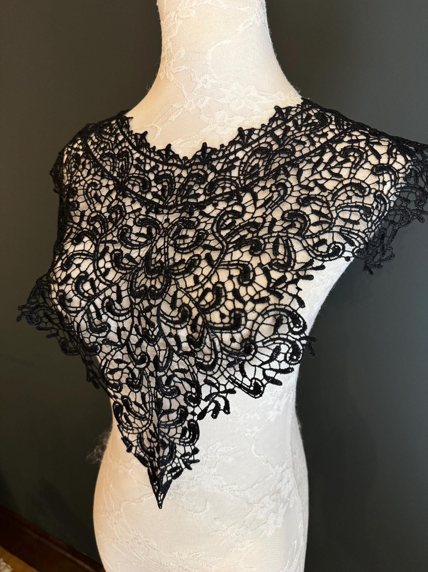 Black Appliqué, Bridal Style, Guipure, Neck trimming, Black Collar, Vintage Style, Sew on, Clothing, Dresses, Art, Crafts, Neck Wear