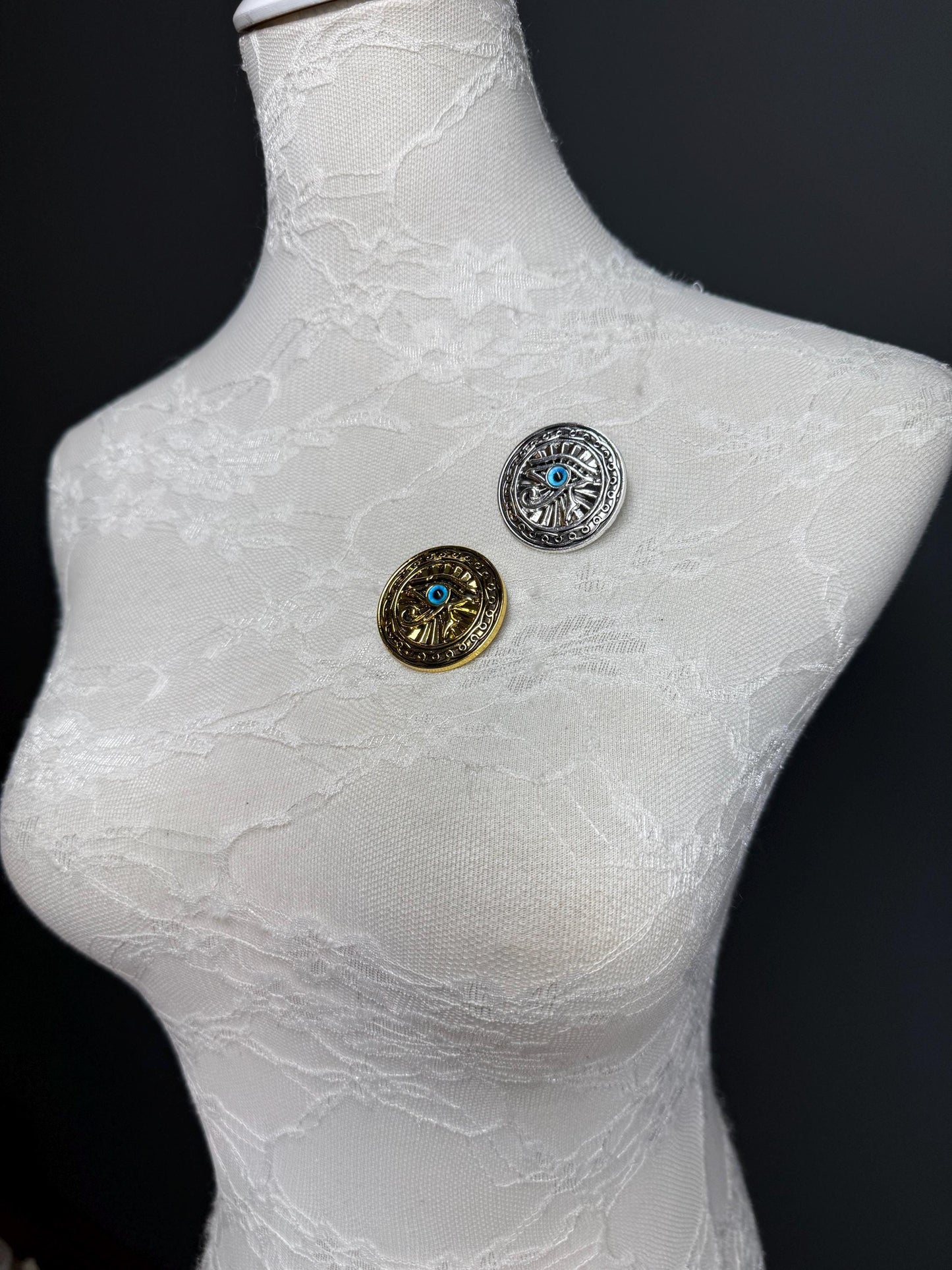 Evil Eye Metal Brooch, Solid Metal Brooch, Pin on, Jewellery, Accessory, 2” Wide, Unusual, Gift, FAN Design, Brooches, Gold, Silver, Gift