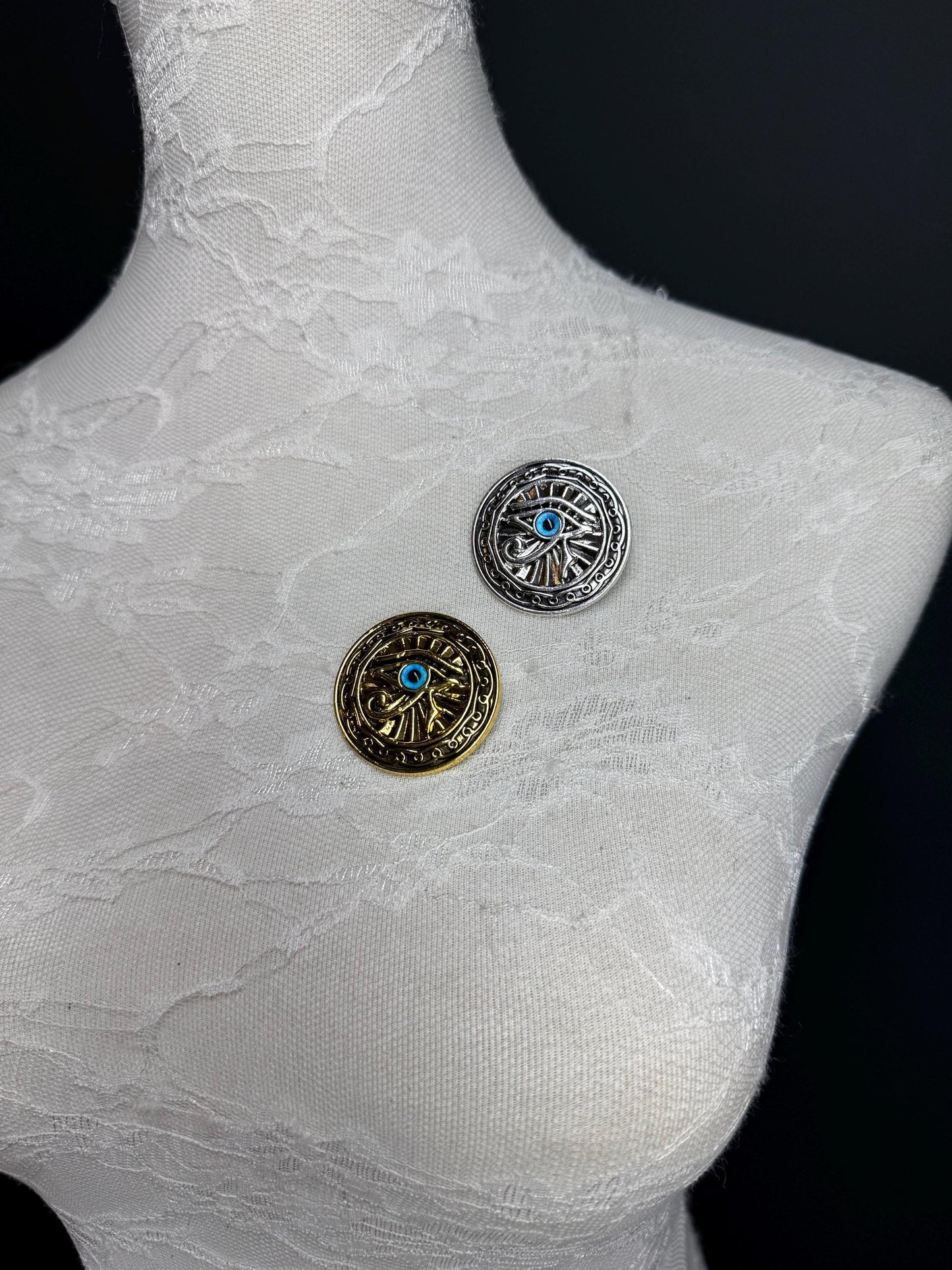 Evil Eye Metal Brooch, Solid Metal Brooch, Pin on, Jewellery, Accessory, 2” Wide, Unusual, Gift, FAN Design, Brooches, Gold, Silver, Gift