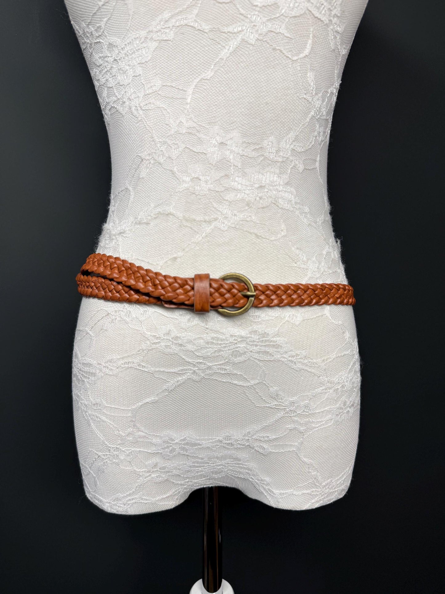 1” Wide Plaited Tan Brown Belt Accessory - Size 8-16. 25mm Width, Fashion Belt, Handmade Belt, High Quality, Warm Tan Colour. Vegan Belt