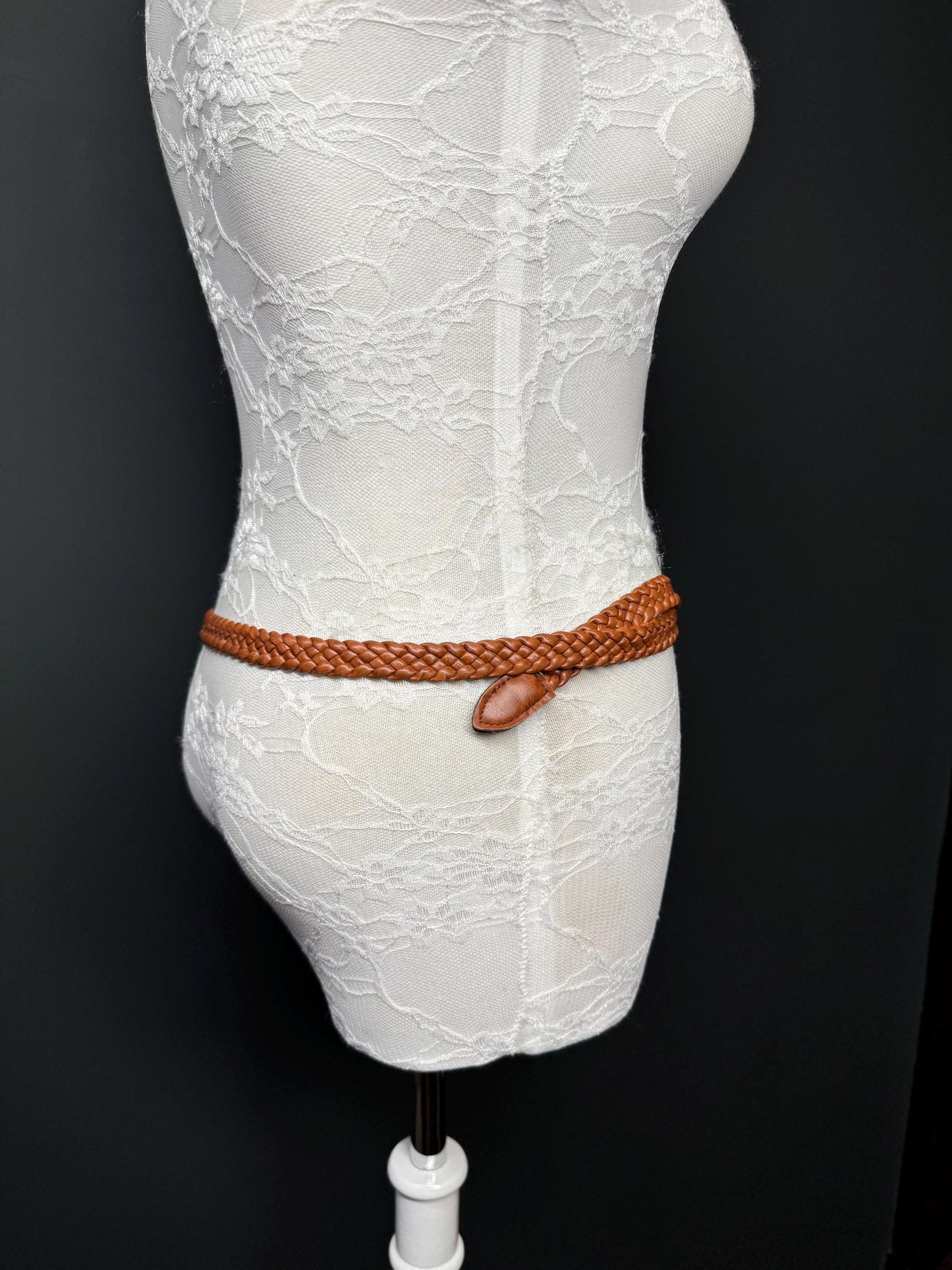 1” Wide Plaited Tan Brown Belt Accessory - Size 8-16. 25mm Width, Fashion Belt, Handmade Belt, High Quality, Warm Tan Colour. Vegan Belt