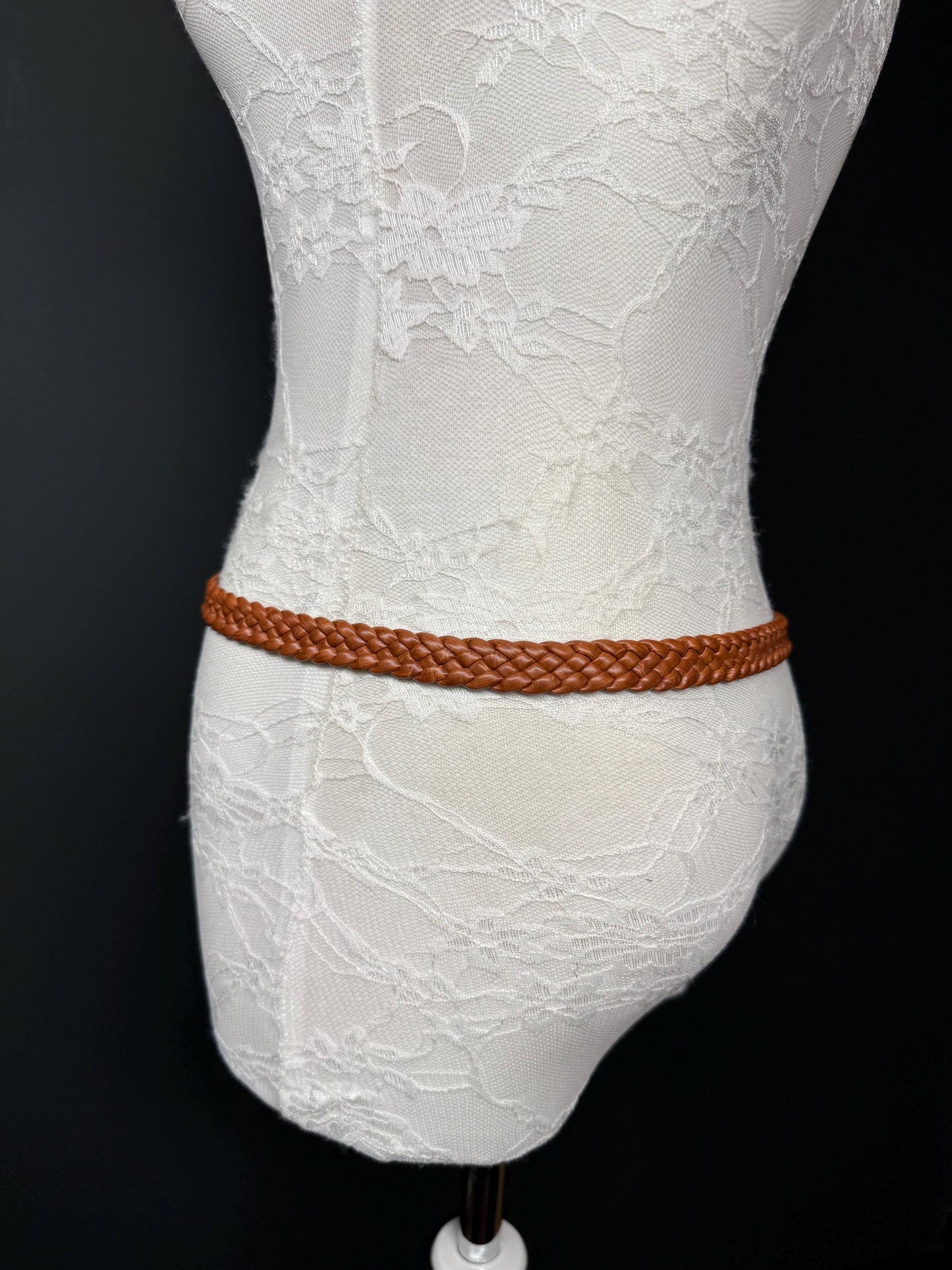 1” Wide Plaited Tan Brown Belt Accessory - Size 8-16. 25mm Width, Fashion Belt, Handmade Belt, High Quality, Warm Tan Colour. Vegan Belt