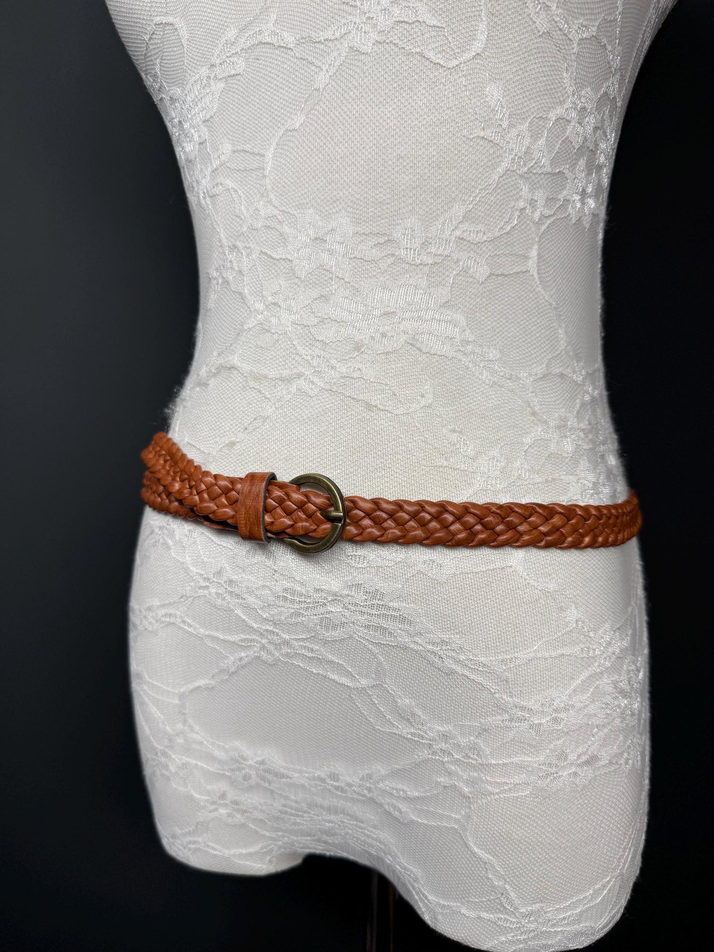 1” Wide Plaited Tan Brown Belt Accessory - Size 8-16. 25mm Width, Fashion Belt, Handmade Belt, High Quality, Warm Tan Colour. Vegan Belt