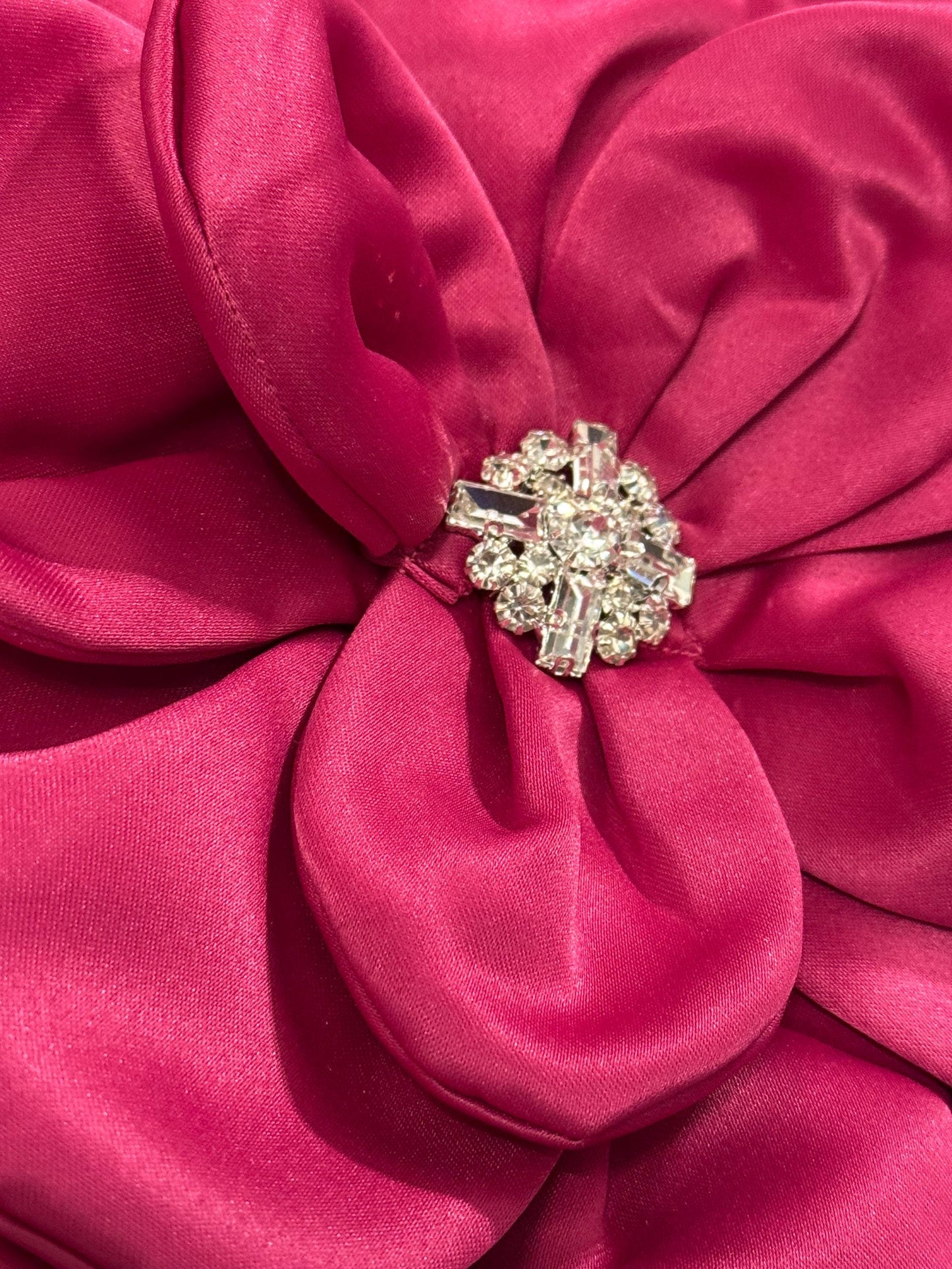 Oversized Fuchsia Corsage Flower, Handmade Satin Pin with Rhinestone 11"