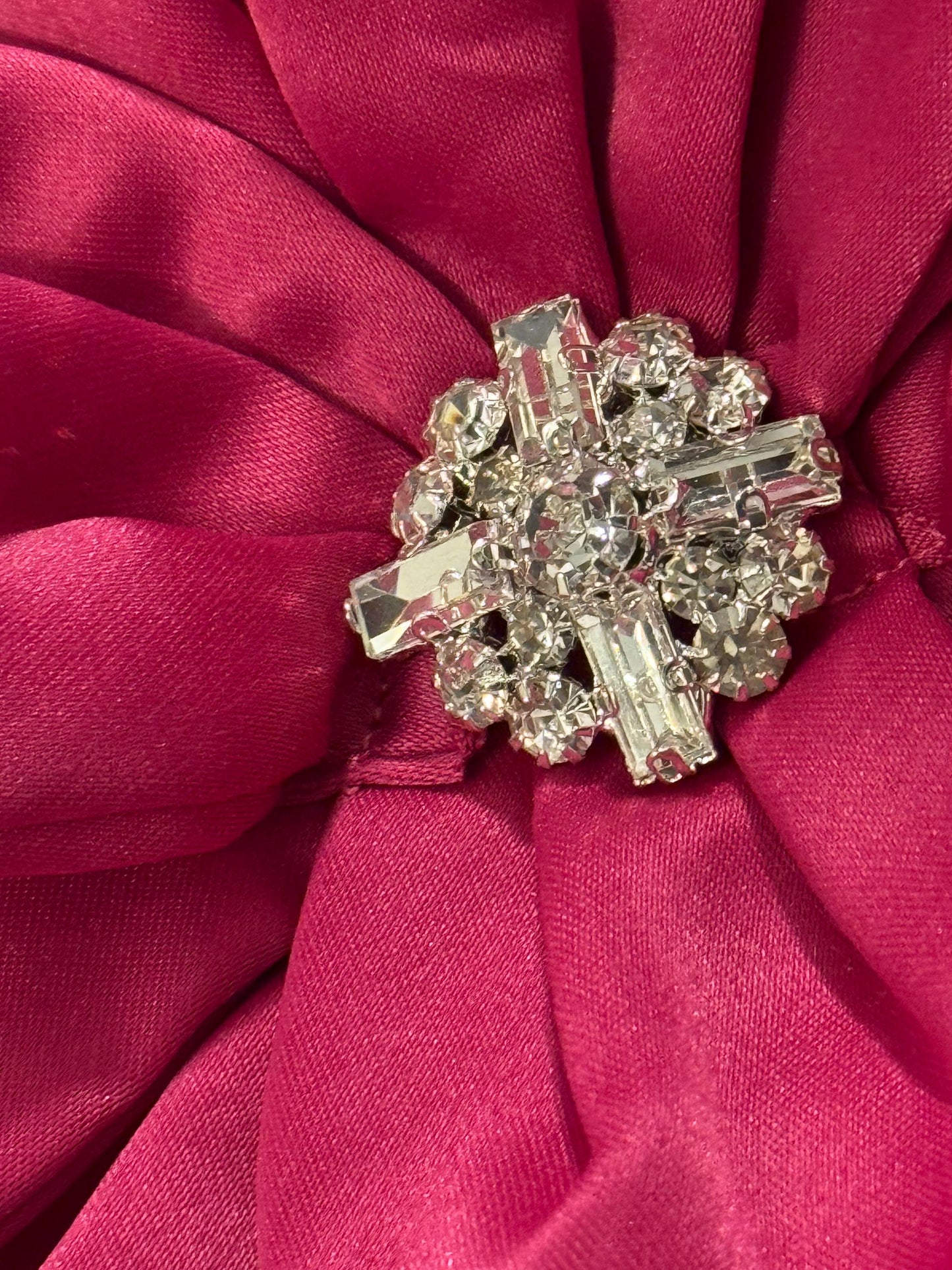 Oversized Fuchsia Corsage Flower, Handmade Satin Pin with Rhinestone 11"