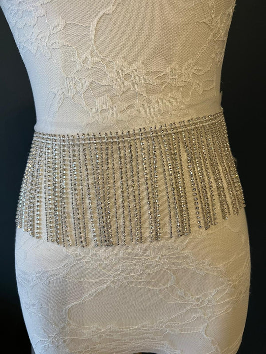 Diamanté Rhinestone Fringe Trim, Silver or Gold, 3.5” Wide