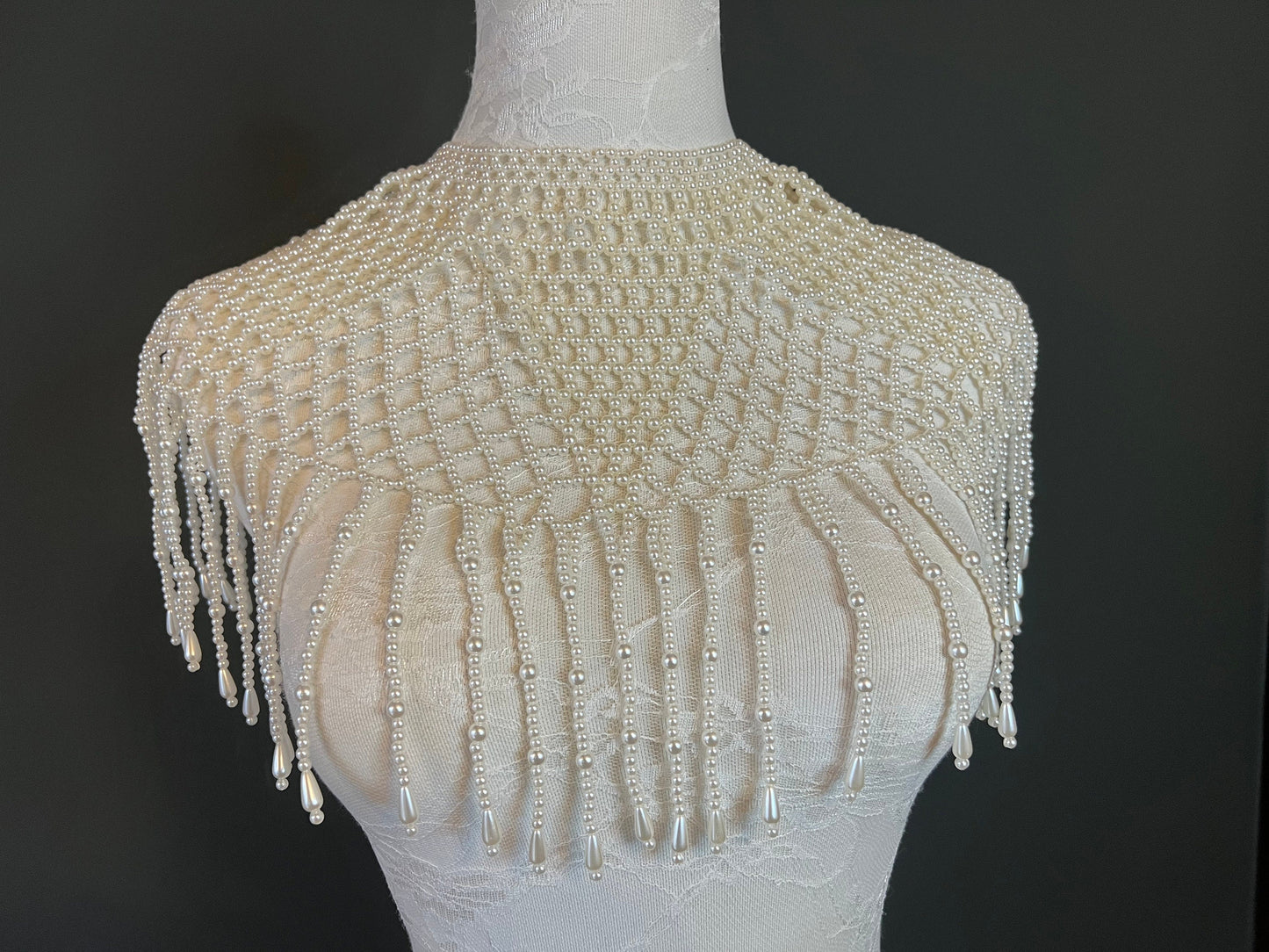 Pearl Shoulder Necklace, Pearl Fringe detail, Bridal Fashion, FAN Design