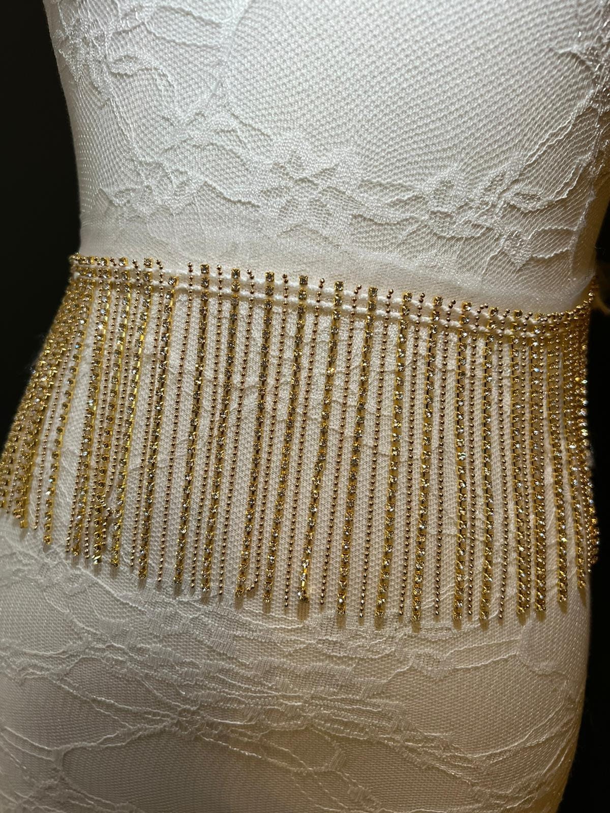 Diamanté Rhinestone Fringe Trim, Silver or Gold, 3.5” Wide