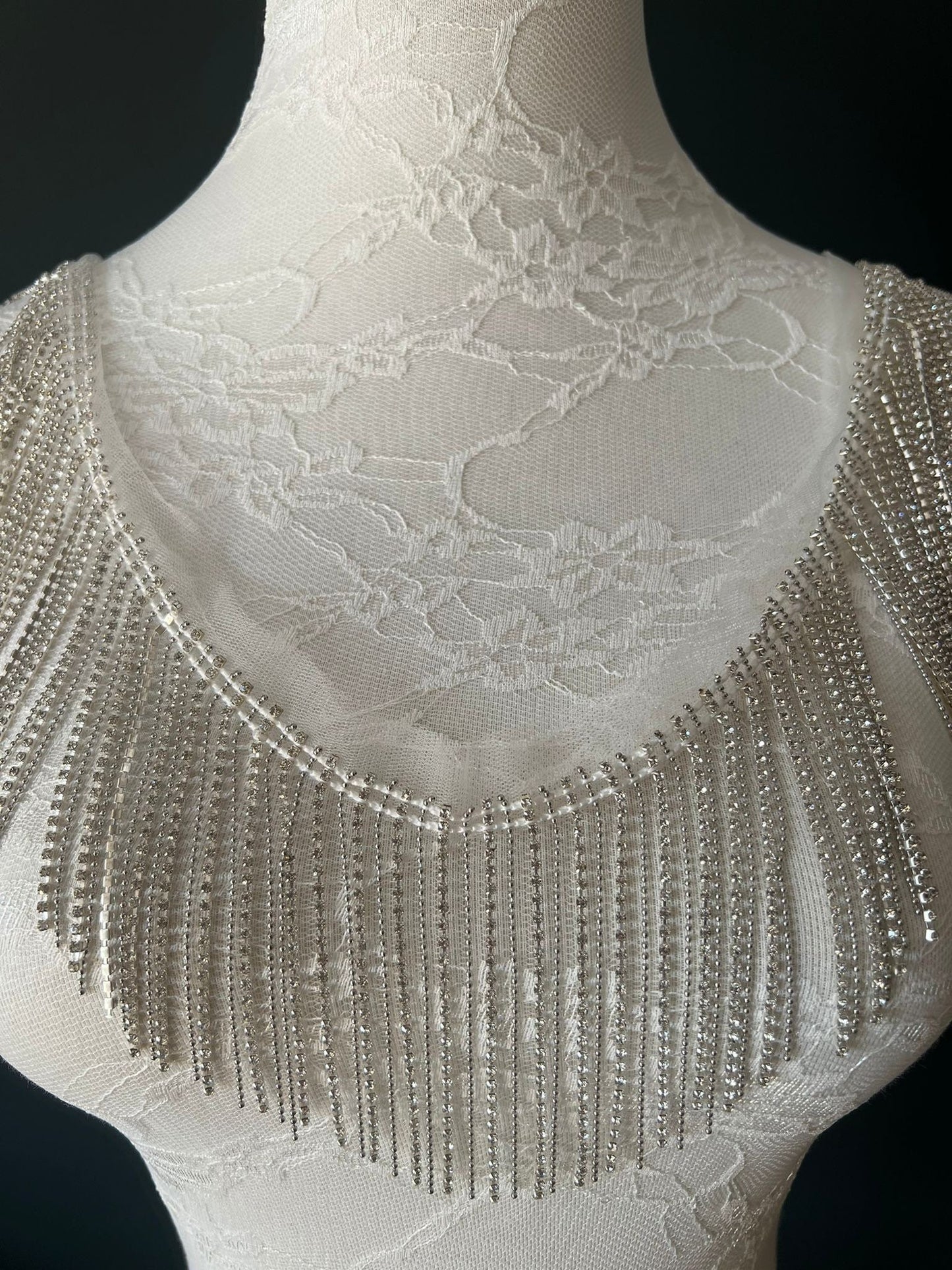 Diamanté Rhinestone Fringe Trim, Silver or Gold, 3.5” Wide