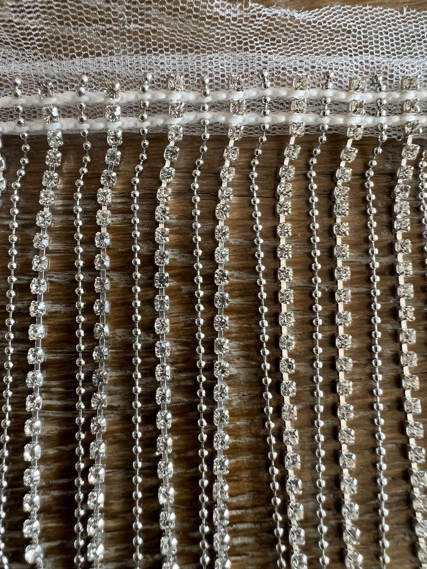 Diamanté Rhinestone Fringe Trim, Silver or Gold, 3.5” Wide