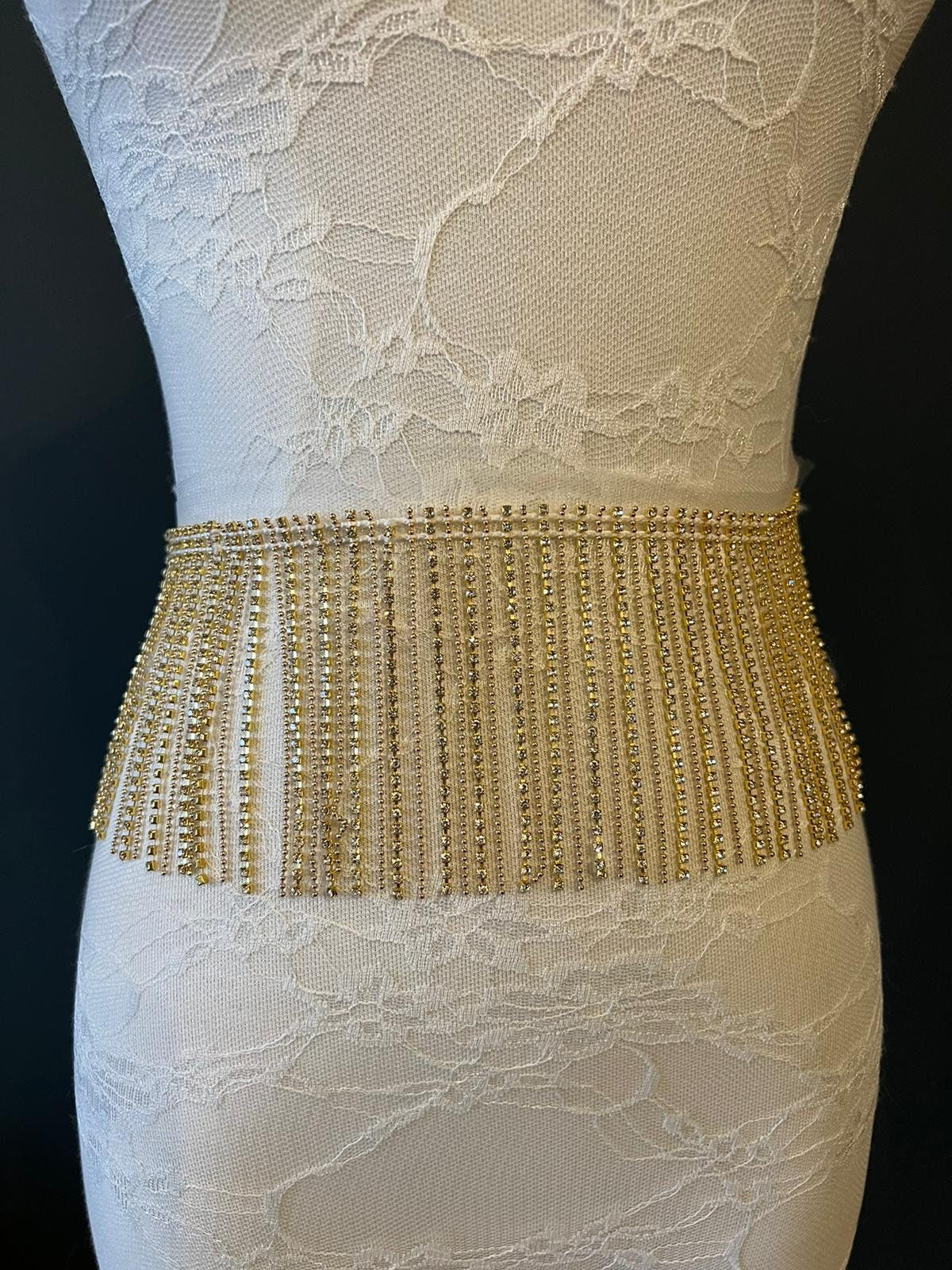 Diamanté Rhinestone Fringe Trim, Silver or Gold, 3.5” Wide