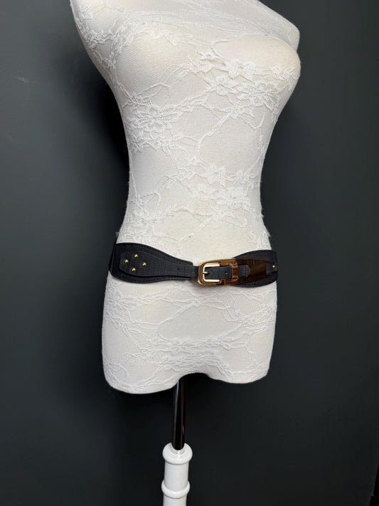 Black Woven Elastic Buckle Belt, Hand-made, Stretch Belt, Quality, 1.5”, Unique Belt, Fastening Belt, Festival, Dress, Tops, Resort, Beach