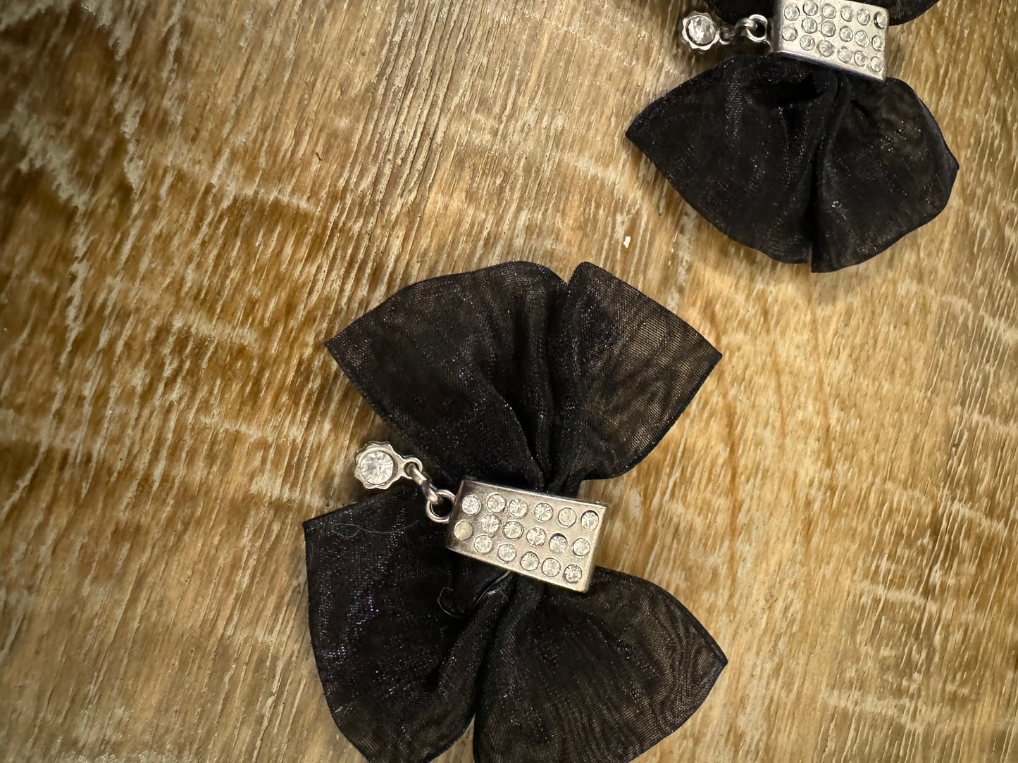 Organza Bow Brooch, Rhinestone Diamanté Detail