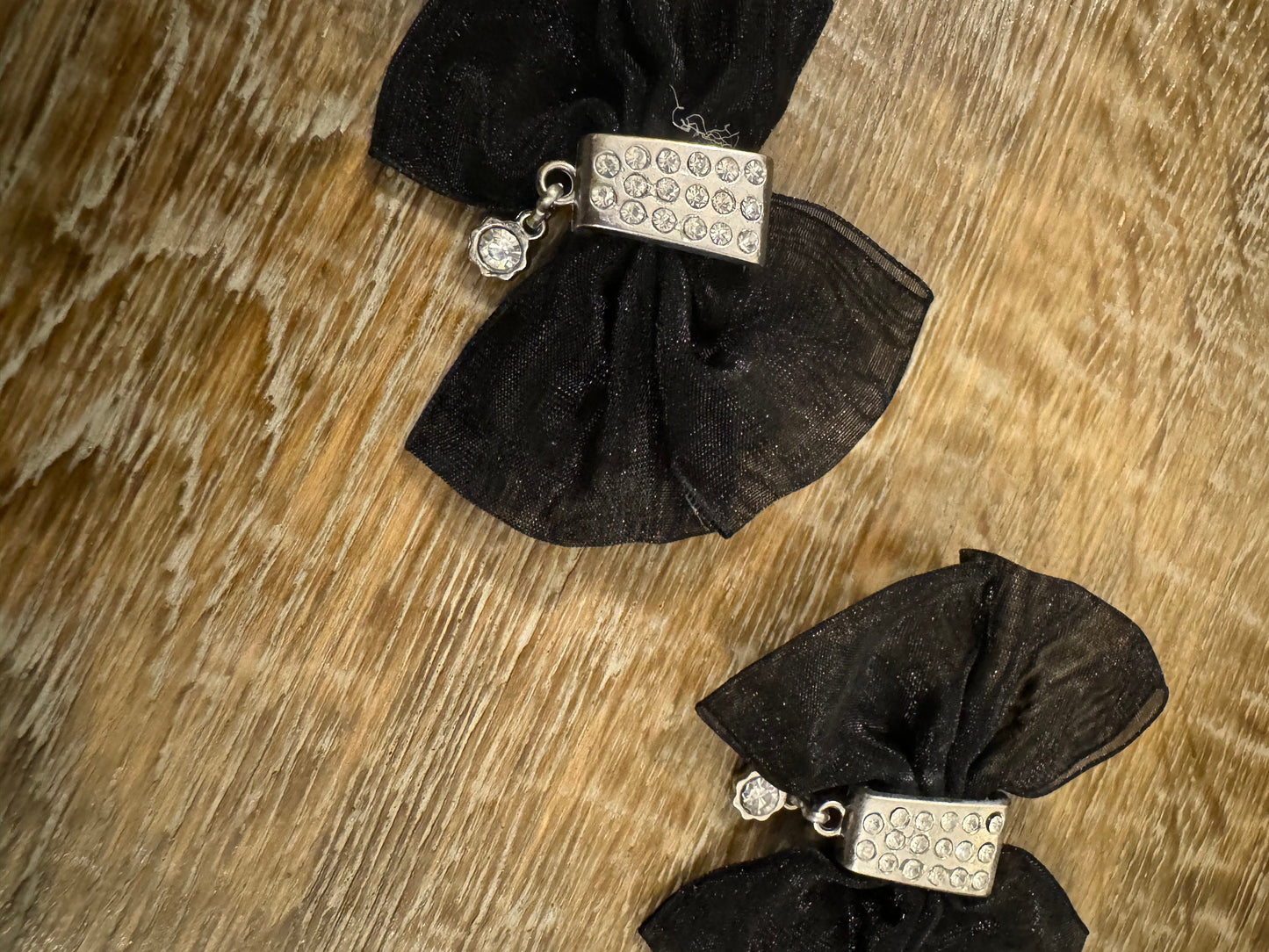 Organza Bow Brooch, Rhinestone Diamanté Detail