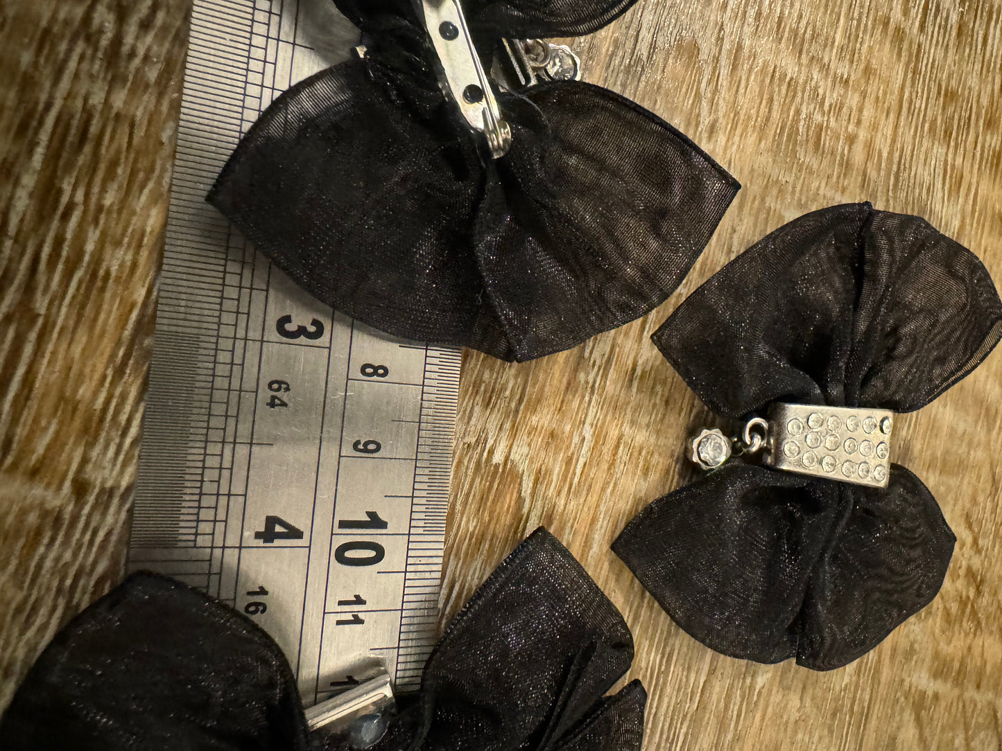 Organza Bow Brooch, Rhinestone Diamanté Detail