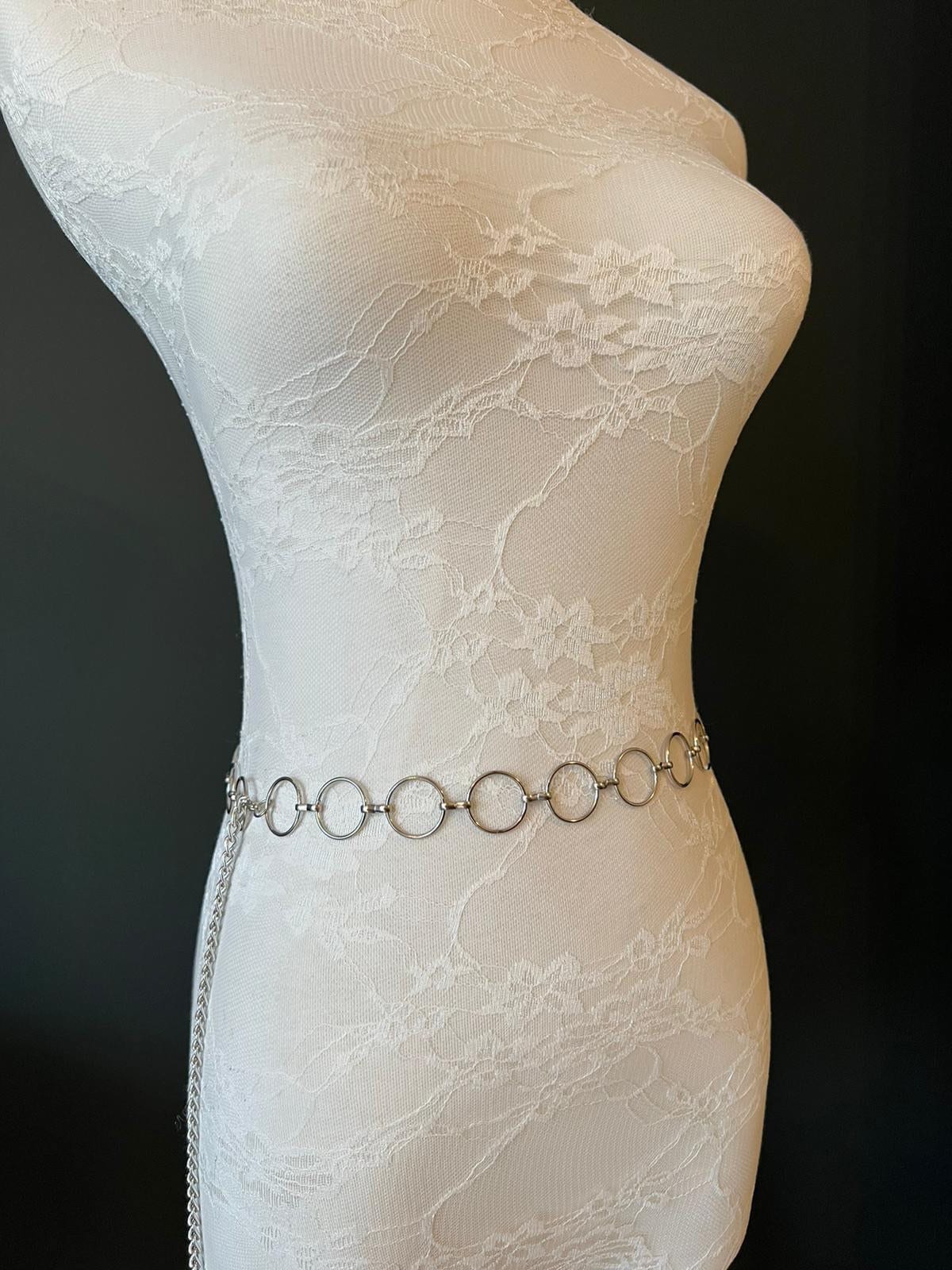Silver Ring Belt with Hanging Chain, Sizes 18" - 60"