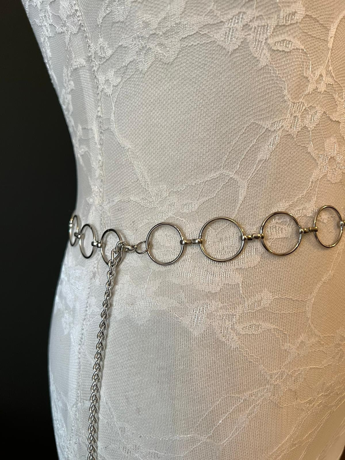 Silver Ring Belt with Hanging Chain, Sizes 18" - 60"