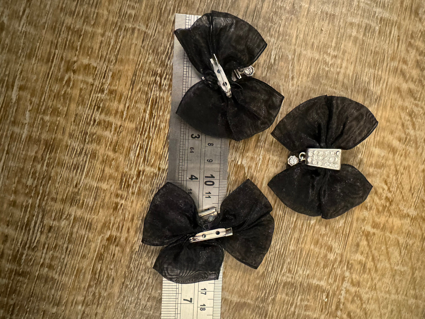 Organza Bow Brooch, Rhinestone Diamanté Detail
