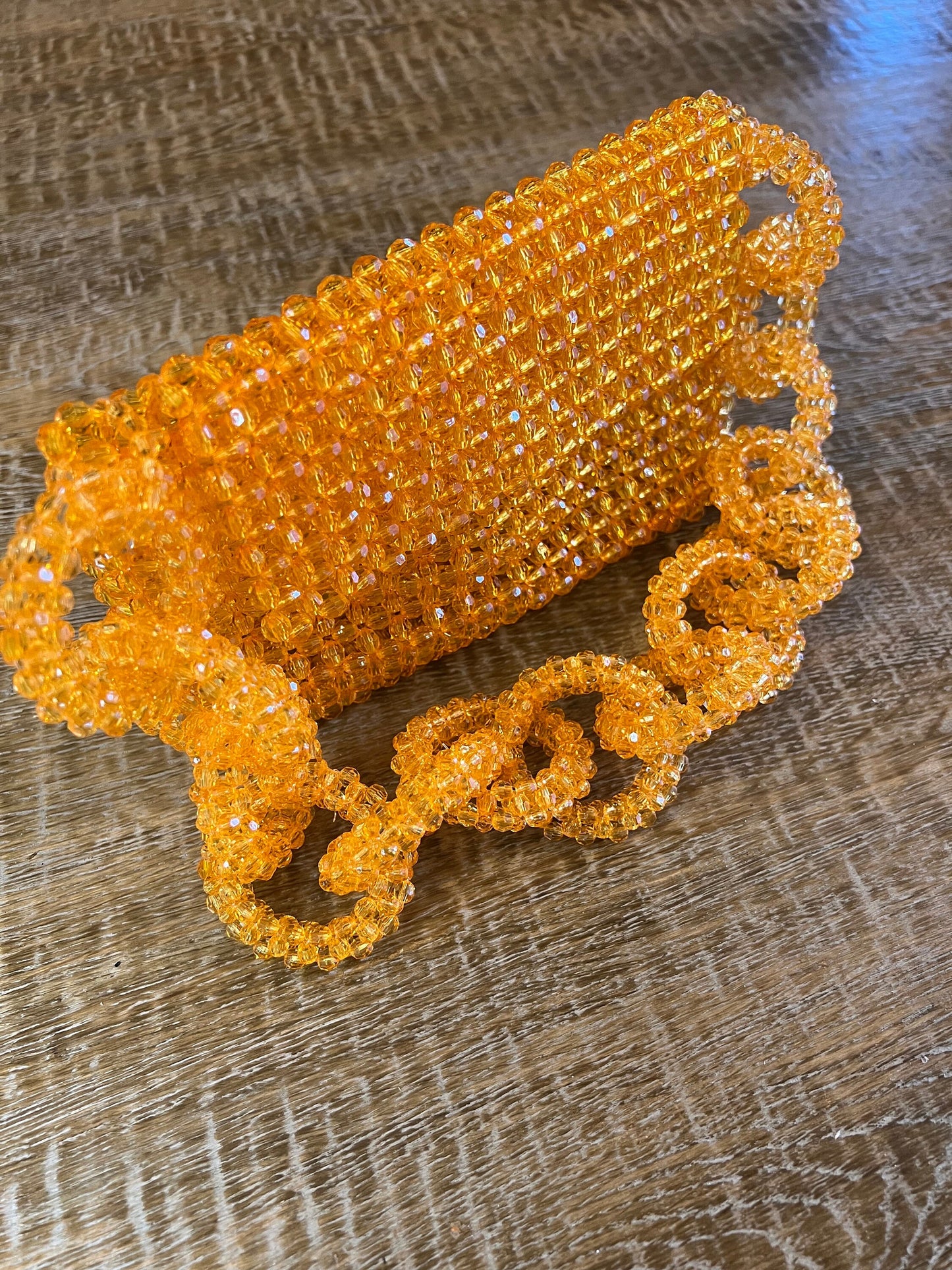Crystal Bead Handbag, Orange Beads, Handmade, Handbag, Fan Accessory Collection