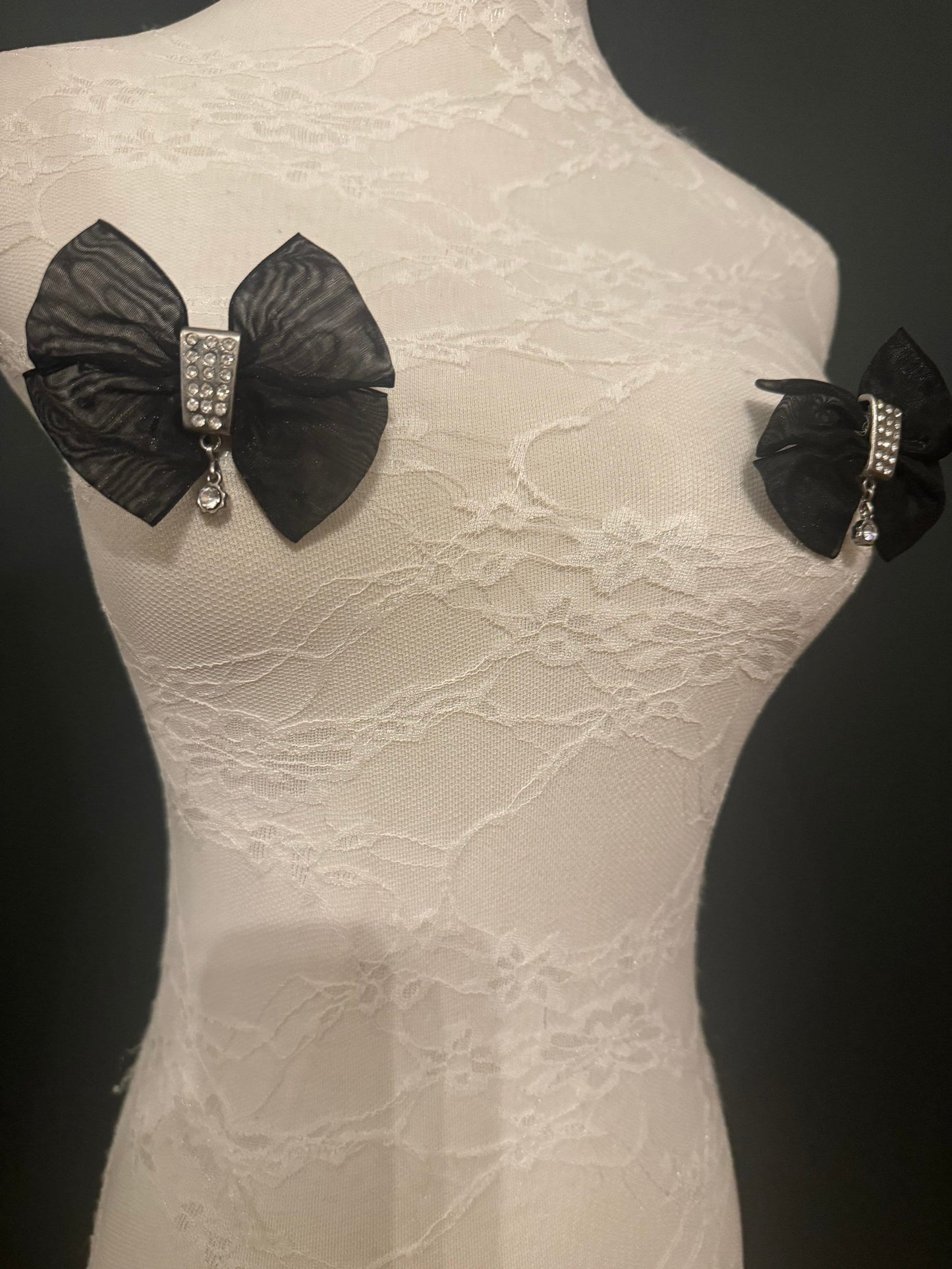 Organza Bow Brooch, Rhinestone Diamanté Detail