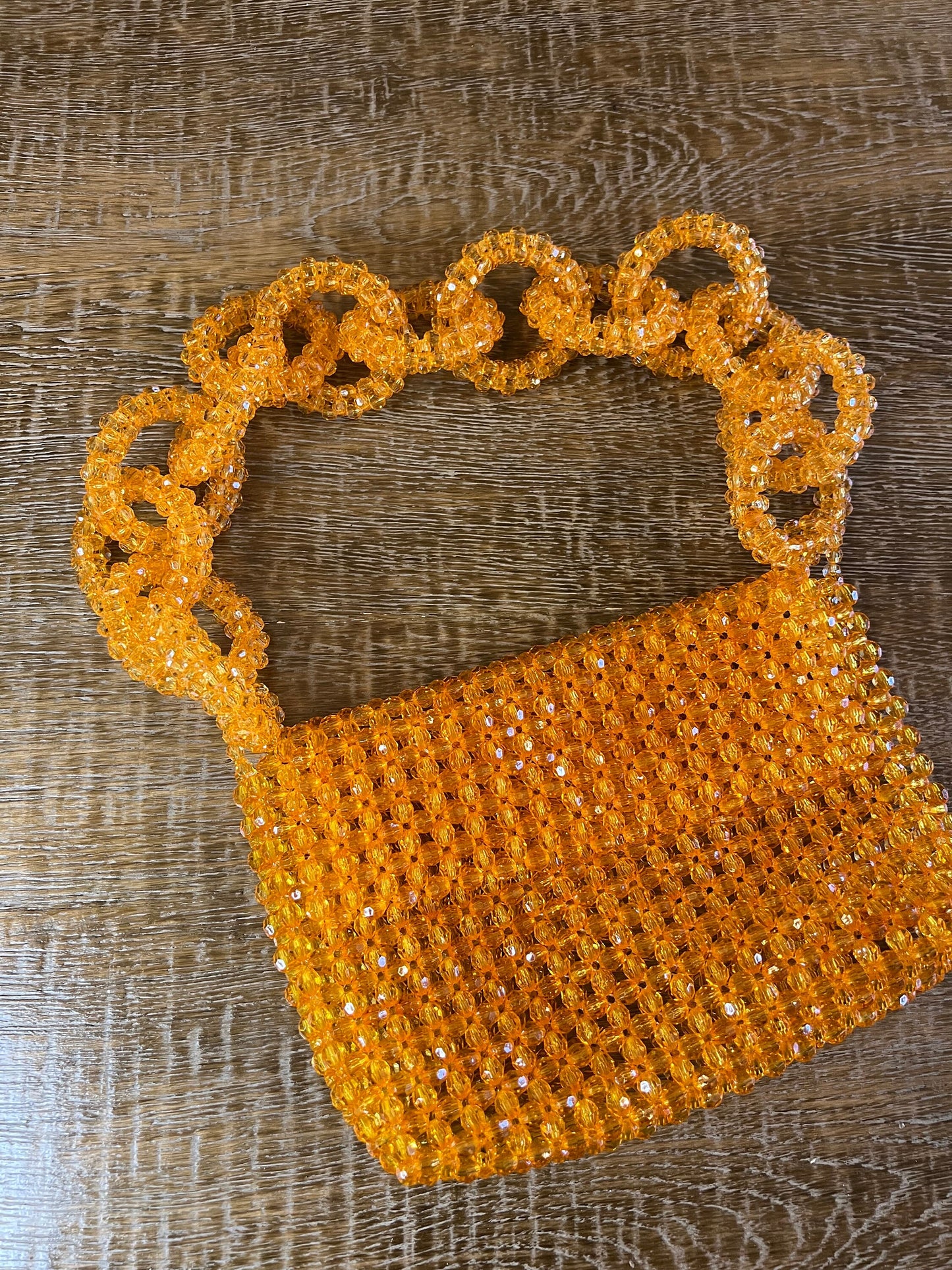 Crystal Bead Handbag, Orange Beads, Handmade, Handbag, Fan Accessory Collection