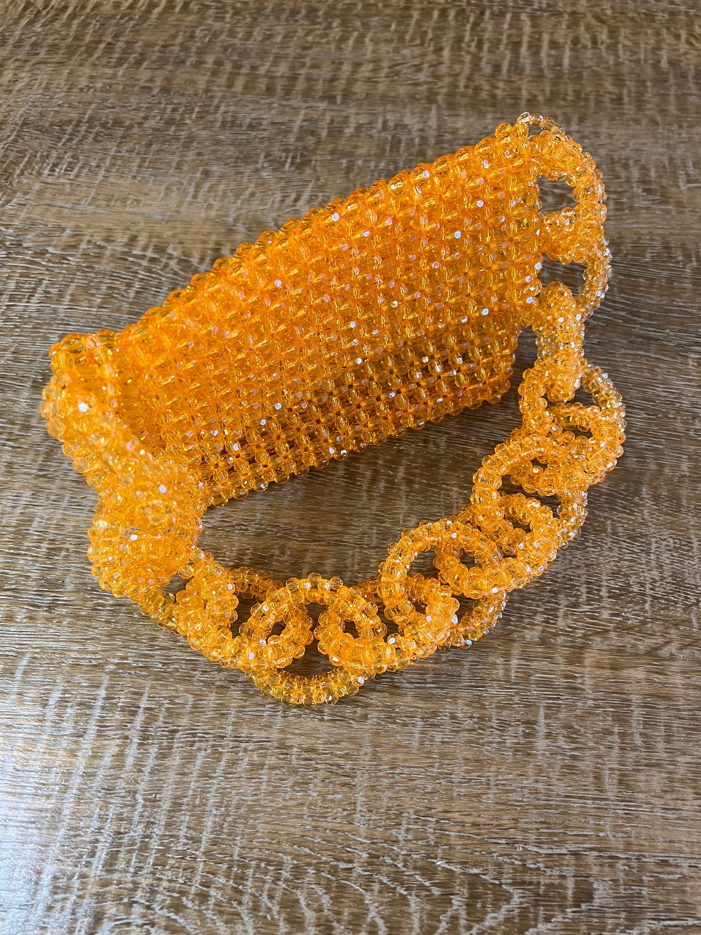 Crystal Bead Handbag, Orange Beads, Handmade, Handbag, Fan Accessory Collection