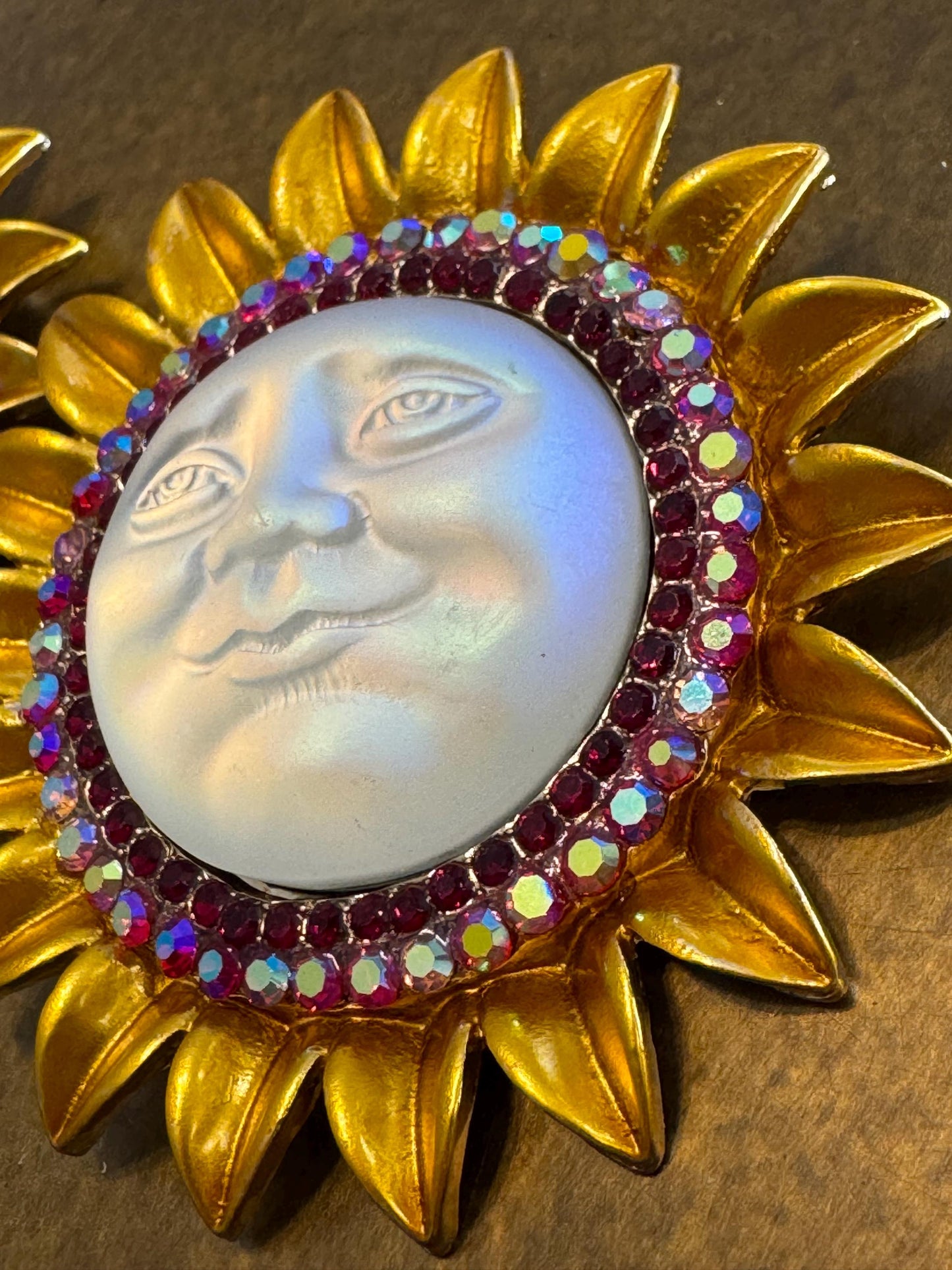Rhinestone Brooch, Sun, Diamanté Brooch, Pin on, Jewel, Accessory, 2 3/4” Wide, Holiday, Beach, Gift, FAN Design, Brooches, Festival